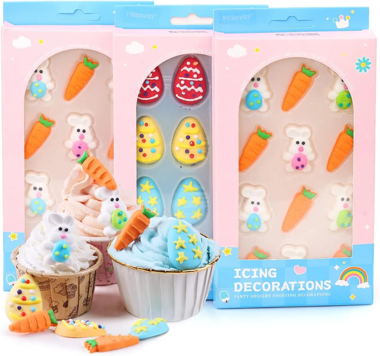Convenient Edible Easter Cake Decorations for Cake Decorating Carrot Cake Decorations Bunny Cupcake Toppers for Easter Theme Cake Macarons Cookies Waffles Practical