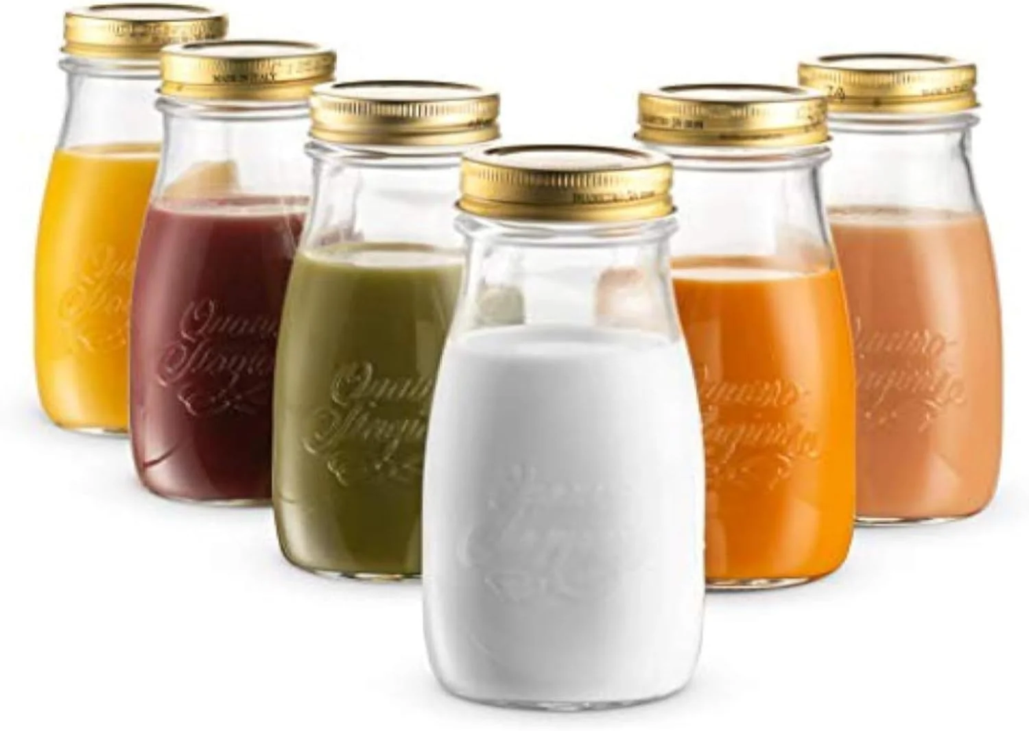 Superior Bormioli Rocco Quattro Stagioni Small Bottles Set of 6-6.75 Oz. Embossed Reusable Glass Jars with Airtight Lid For Food Prep Sauces User-Friendly