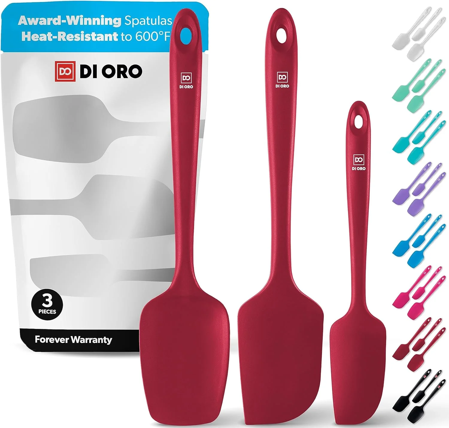 Fine Crafted di Oro Living Silicone Spatula Set – 3-piece 600F Heat-Resistant Baking Spoon Spatulas – Ergonomic Easy-to-Clean Seamless One-Piece Design Luxury