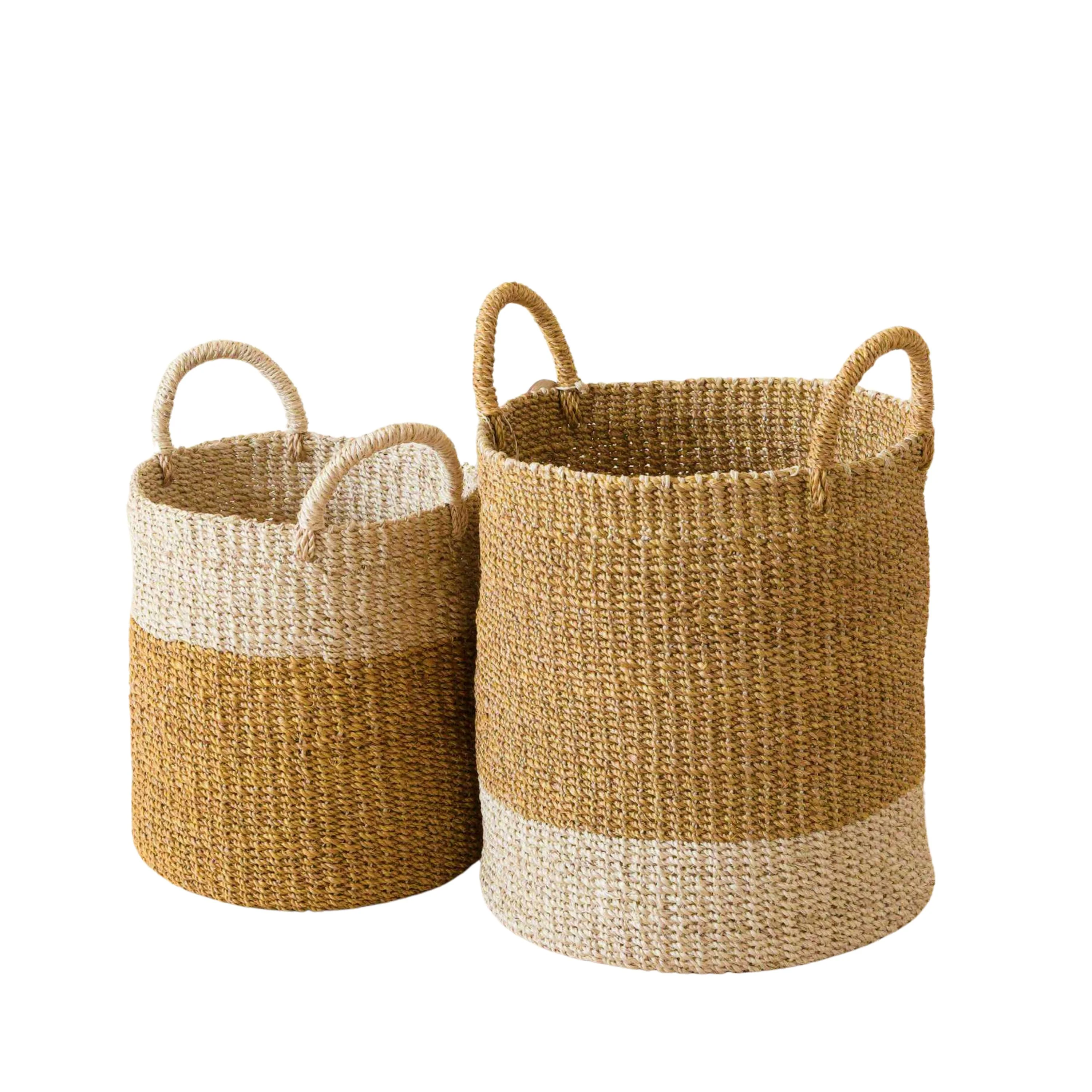 Refined LIKHA Abaca Cylinder Basket with Handles Set of 2 Durable