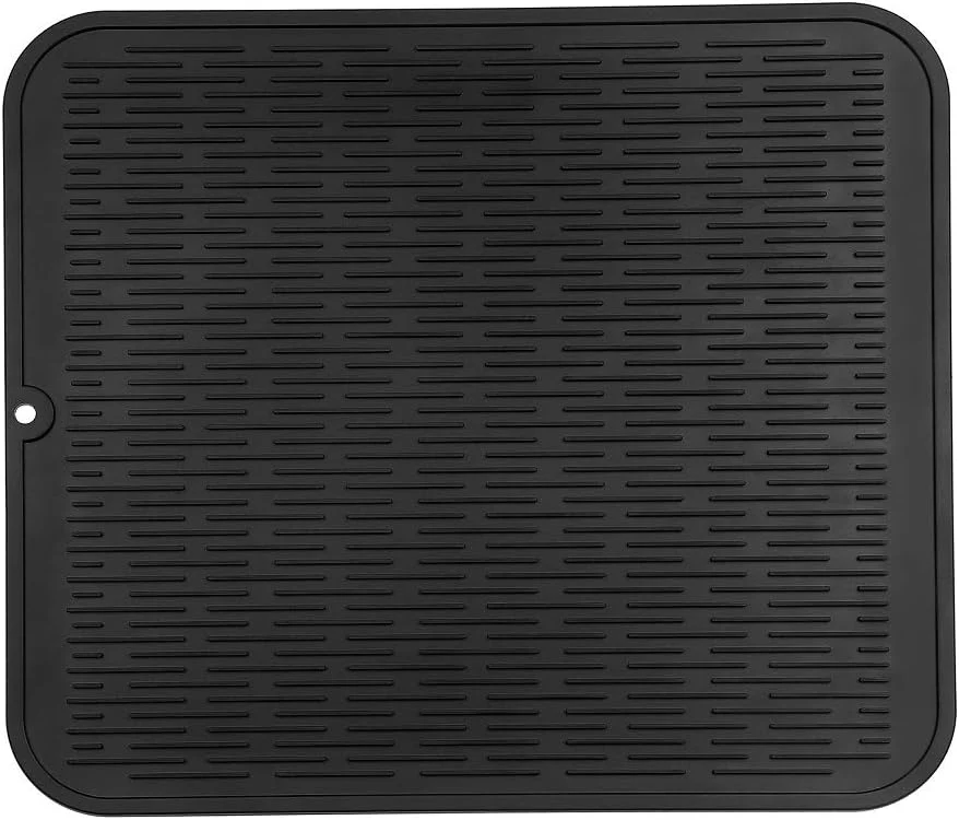 Environmentally Friendly MicoYang Silicone Dish Drying Mat for Multiple Usage Easy clean Eco-friendly Heat-resistant Silicone Mat for Kitchen Counter or Sink Refrigerator or Drawer Liner Black XL 18 inches x 16 inches Consistent