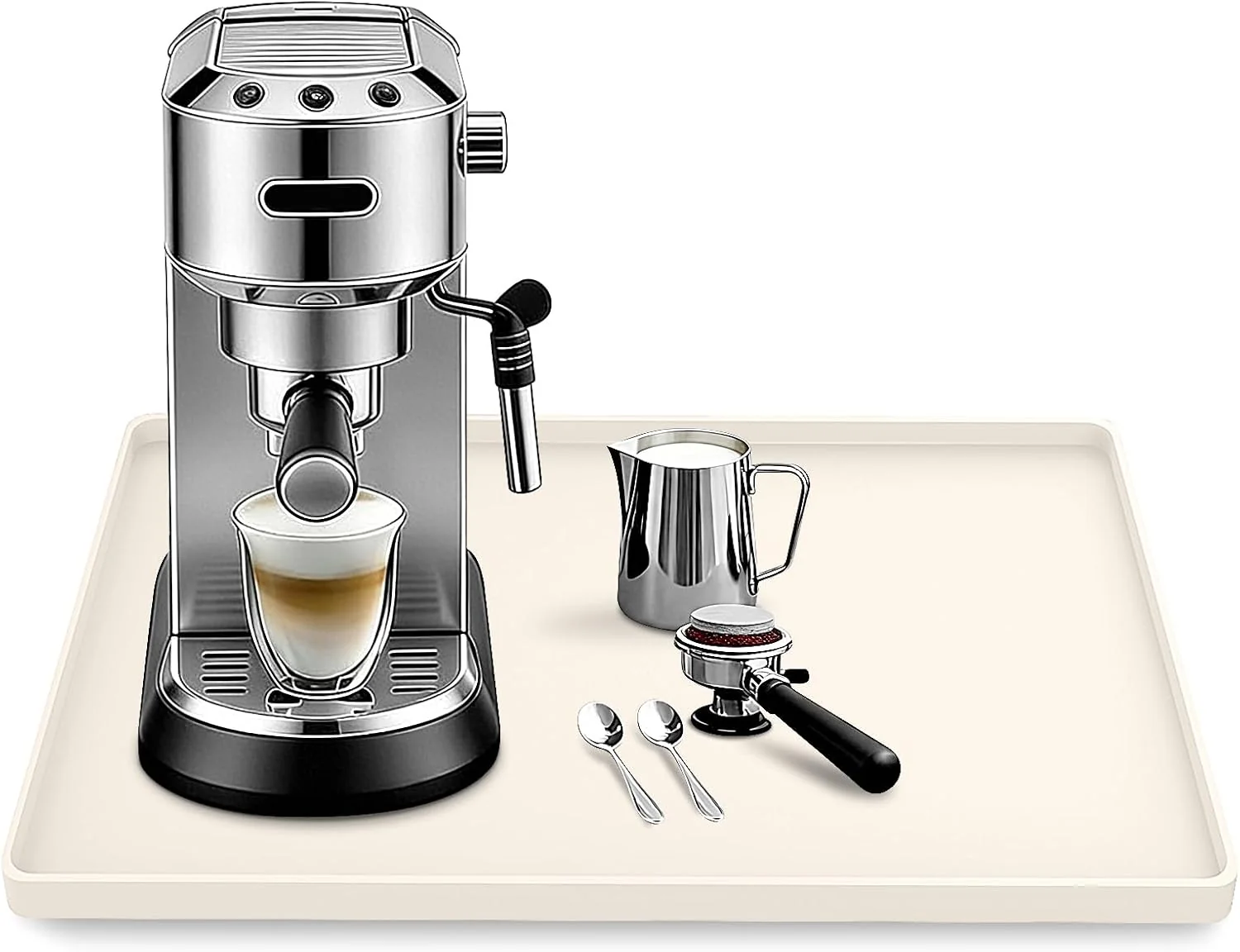 Organic Silicone Coffee Maker Mat with Lip for Countertops 15.7”x11.8”Cream White Long-Lasting