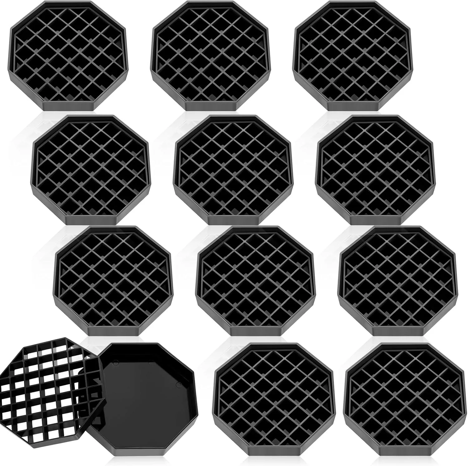 Stylish Suclain 12 Pcs 4 Inch Coffee Drip Tray Black Plastic Octagon Coffee Countertop Drip Coaster with Honeycomb Grid for Drink Tea Wine Beverage Dispenser Proven