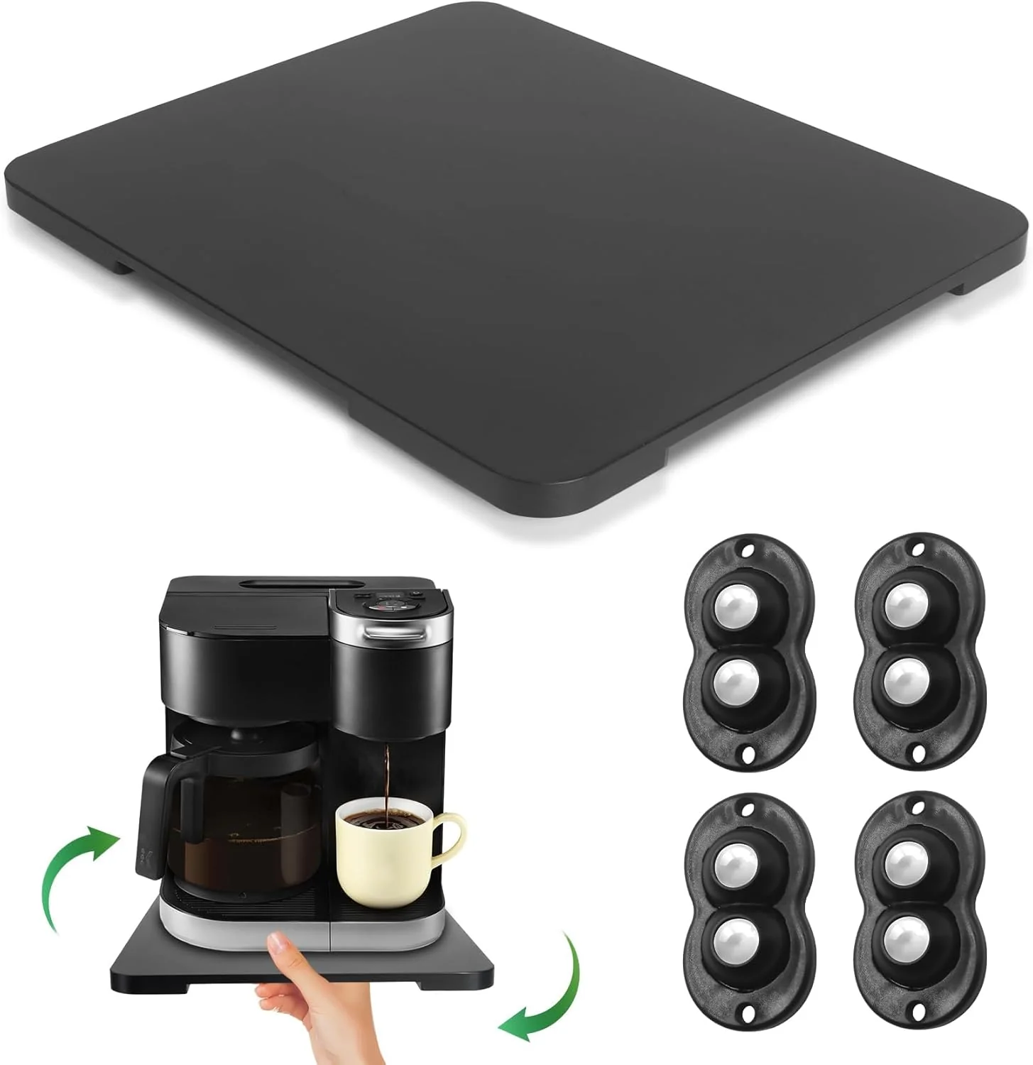 Long-Lasting Appliance Slider 360° Rolling Tray for Coffee Maker Bamboo Coffee Pot Slider Tray Countertop Rotation Sliding Tray with Wheels Fine
