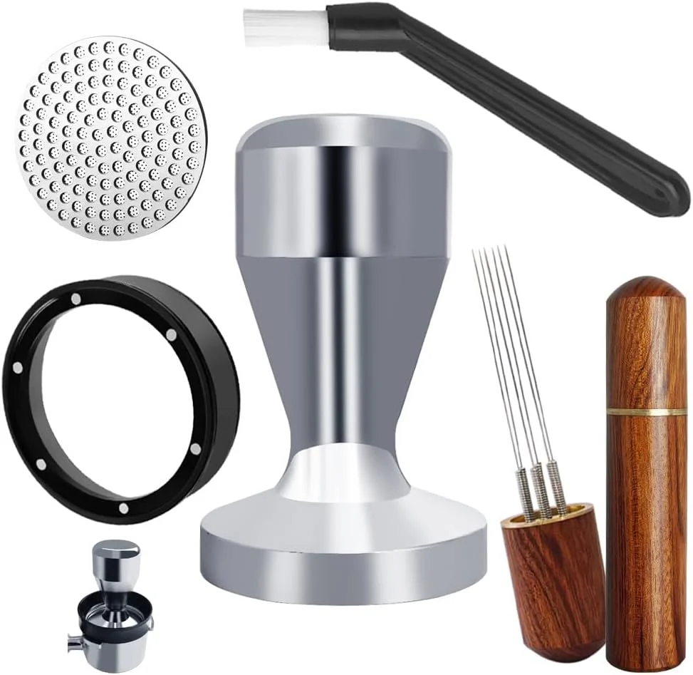 Responsible 51mm Espresso Tamper Set 5PCS Coffee Tamper Kit with WDT Tool Coffee Stirrer Dosing Funnel Puck Screen 51mm Espresso Accessories Tampers Kit Silver Contemporary