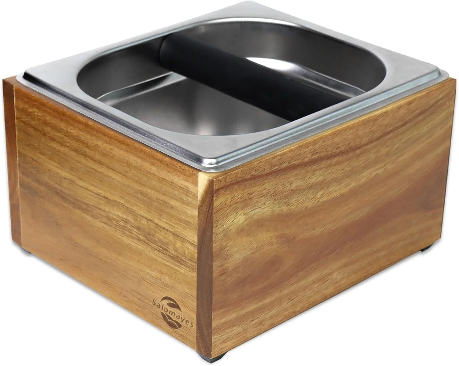 Unique Acacia Wood Espresso Knock Box Large Capacity with Stainless Steel Interior Silicone Knock Bar Anti-Slip Base Expertly Made