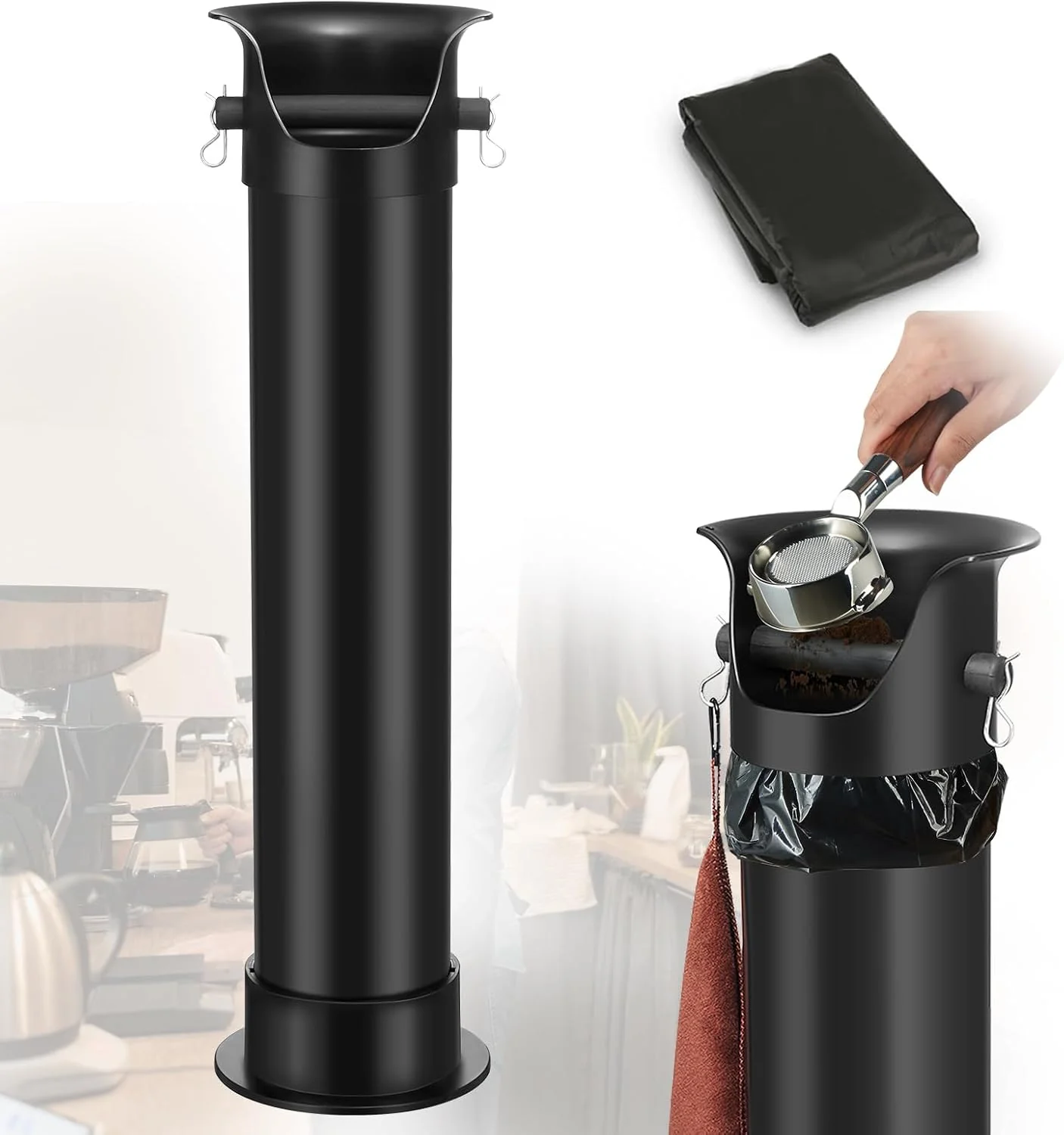 Quality Curta Espresso Coffee Knock Box with Garbage Bags 30Pcs Commercial Knock Box for Coffee Grounds Coffee Shop Kitchen Bar Black Relaxed