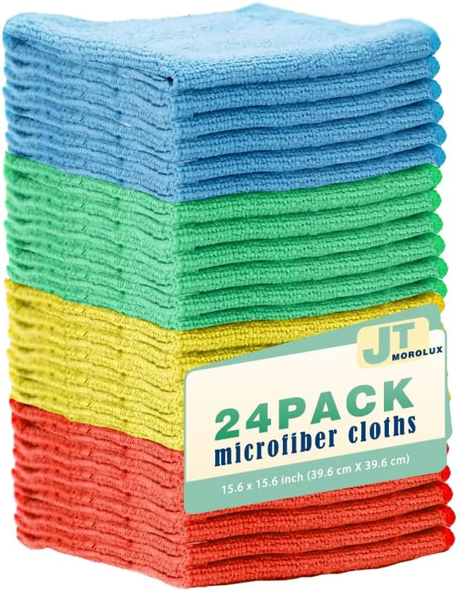 Original 24 Pack 16’x16′ Microfiber Household Cleaning Cloths – Multi-Purpose Machine Washable Absorbent Towels for Kitchen Car Healthy