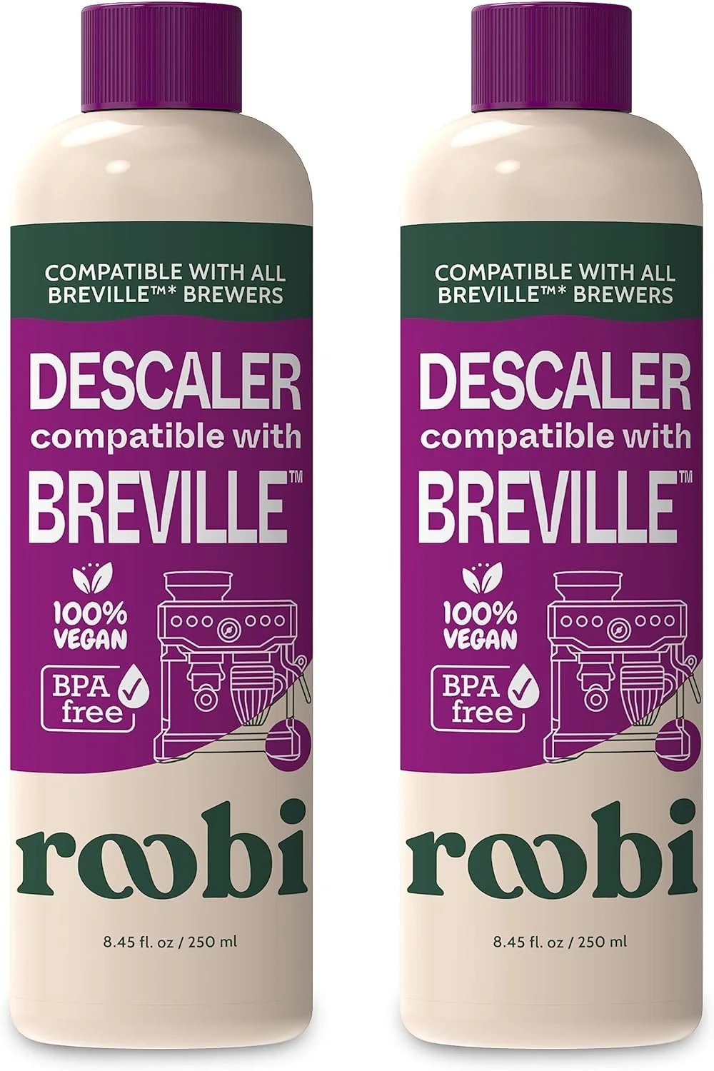Optimized Breville Compatible Descaling Solution. Specially Formulated to Clean Descale your Breville Espresso Machine. 2 Uses per Bottle 2 Pack Consistent