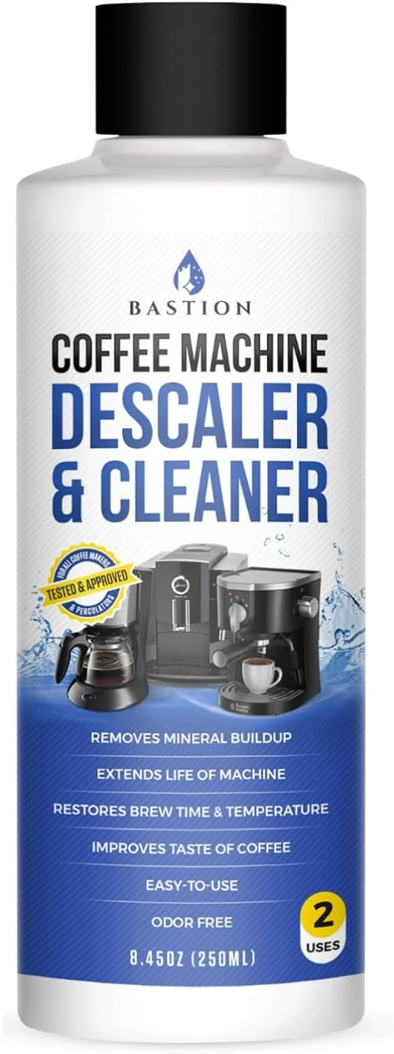 Certified Bastion Coffee Machine Descaler Cleaner – 2 Uses. 1 Bottle Universal Descaling Solution Compatible with Keurig Nespresso Efficient