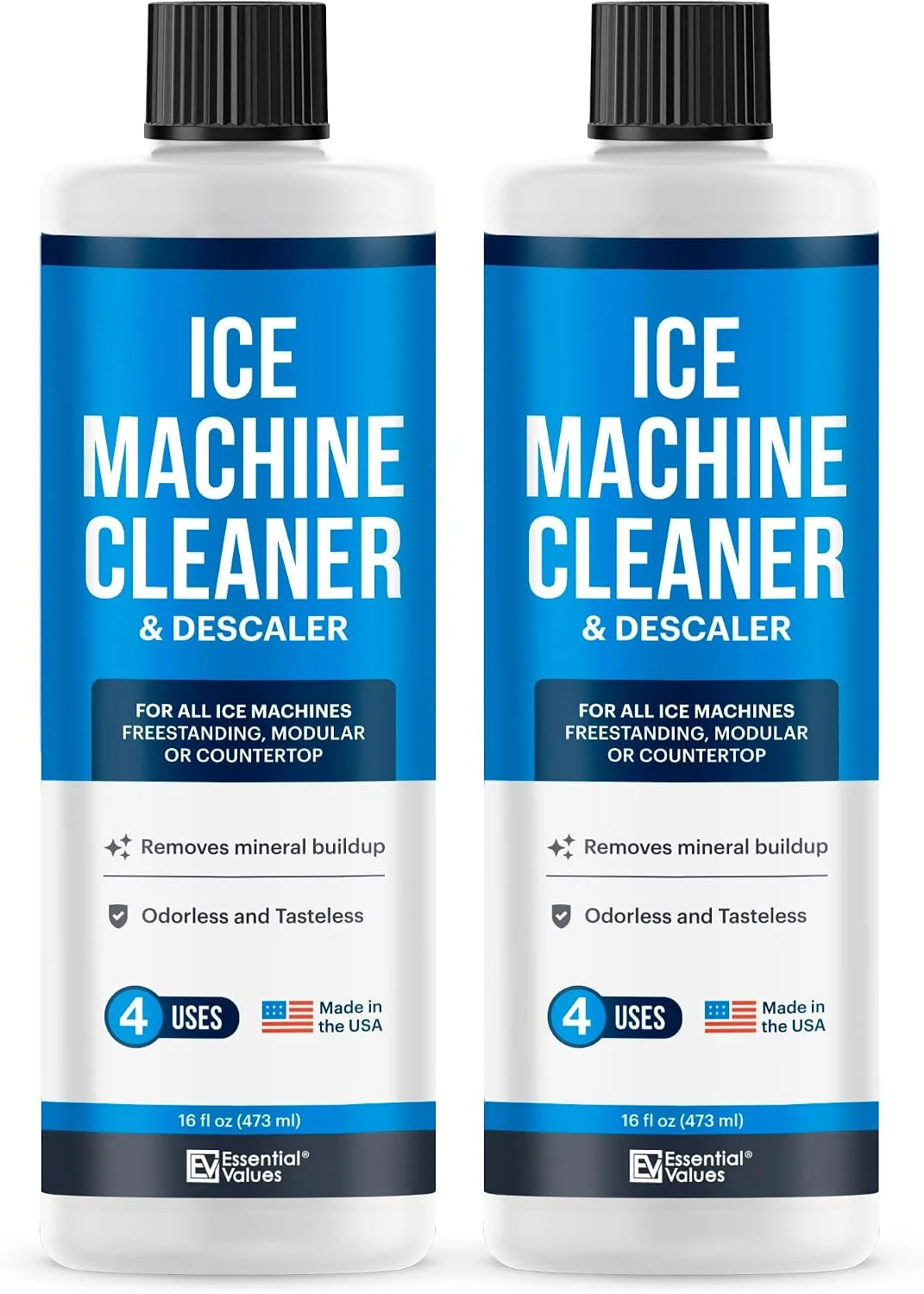 Classic Essential Values Ice Machine Cleaner and Descaler 2 Pack x 16 fl oz Nickel Safe Descaler Ice Maker Cleaner Compatible with All Major Brands Scotsman KitchenAid Made in the USA Green