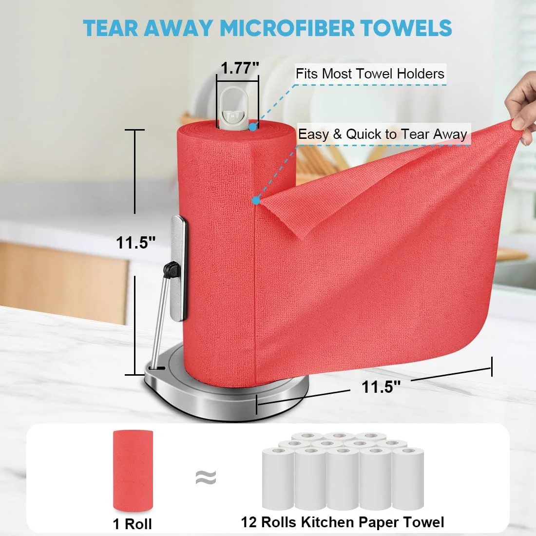 Genuine AIDEA Red Microfiber Cleaning Cloth Roll-50PK Paper Towels 11.5 ×11.5 Unique