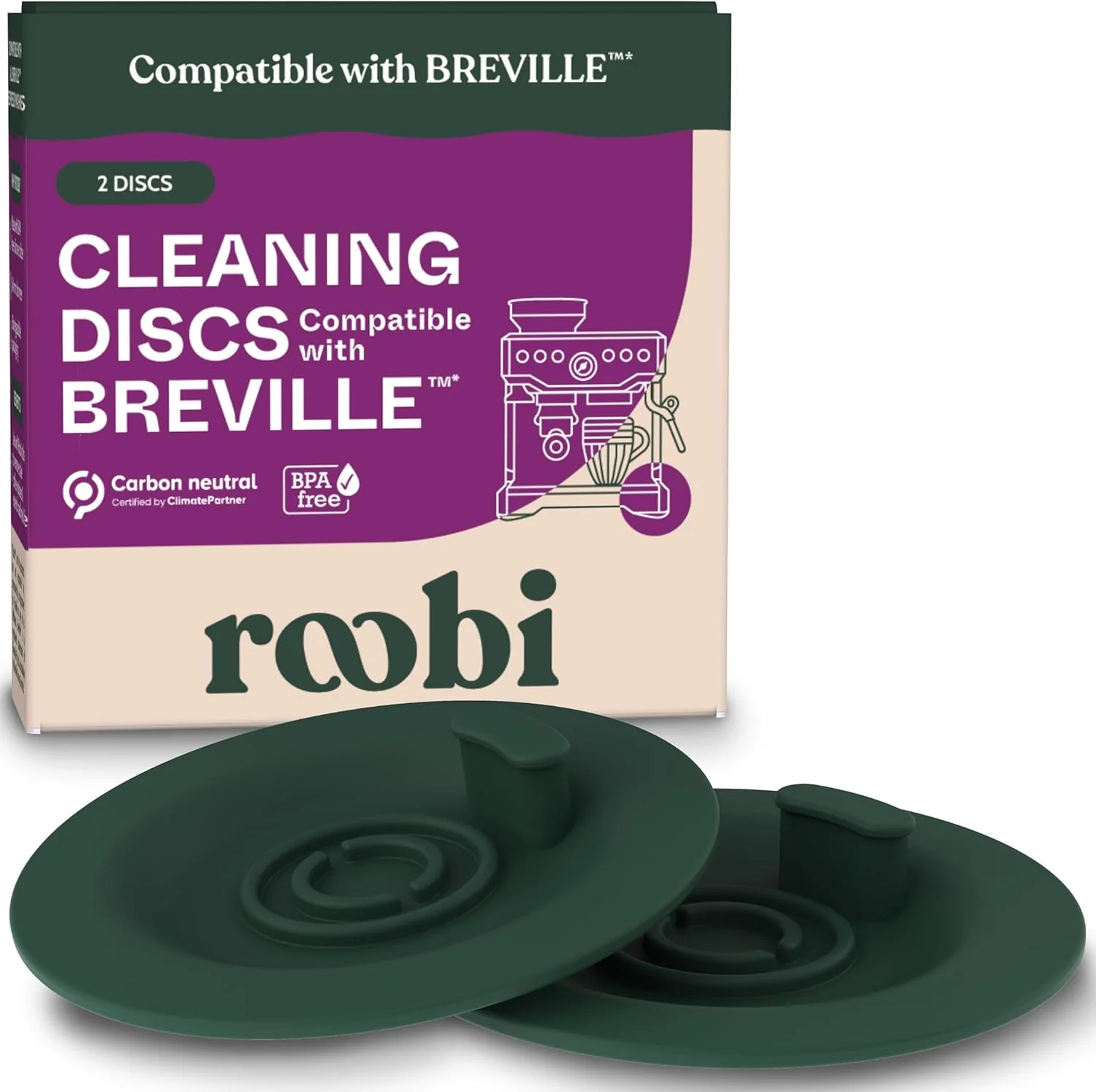 Minimalist Roobi Espresso Cleaning Disc Compatible with Breville. 54mm Backflush for Disc Espresso Cleaning Tablets 2 Pack Prestigious