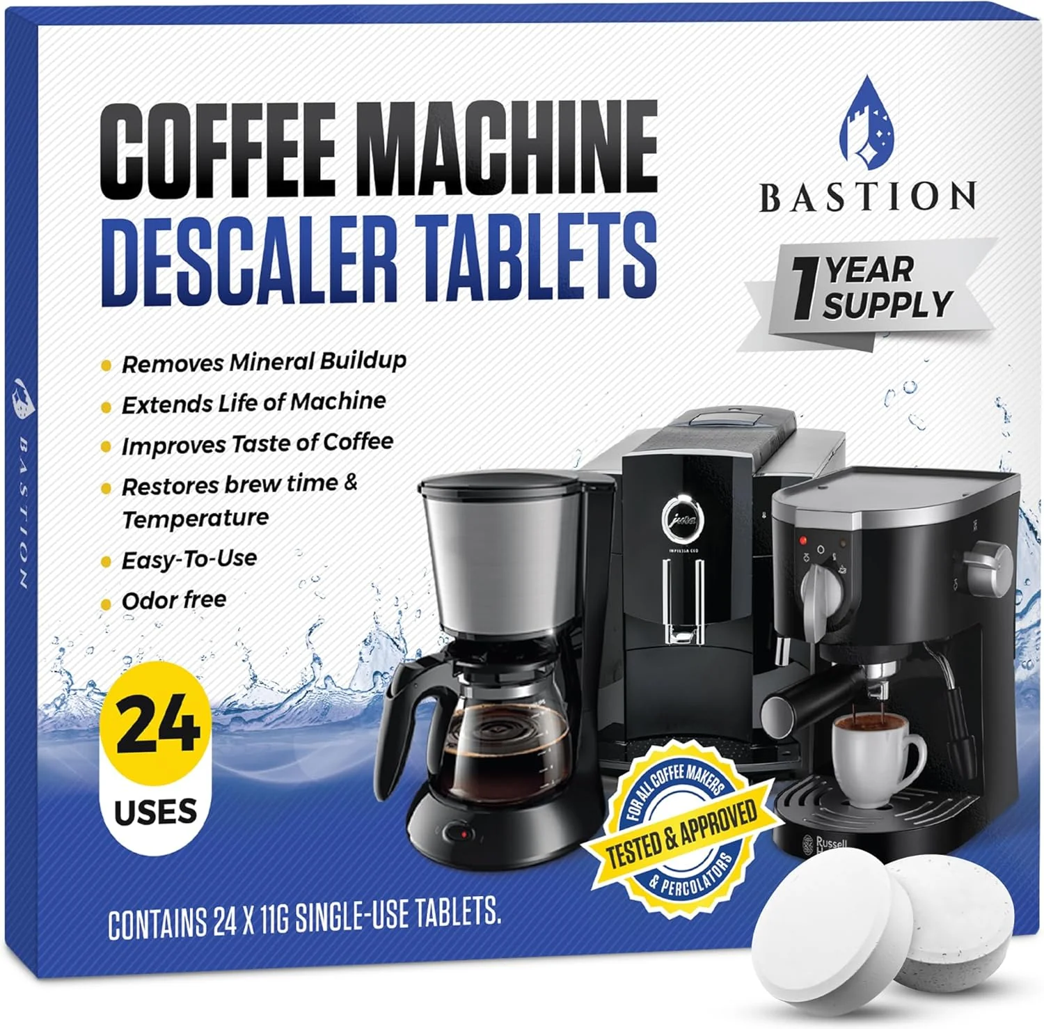 Enhanced Bastion Coffee Machine Cleaner amp Descaler Tablets – 24 Count Deep Clean amp Descale for Keurig Nespresso Ninja Braun Cuisinart amp More Extend Machine Life amp Enhance Coffee Flavor Efficient