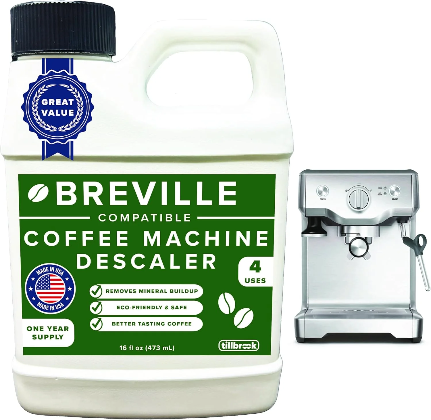 Classic Breville Espresso Machine Compatible Descaler – 1 Year Supply – Concentrated Descaler for Breville – 16 oz Coffee Maker Cleaner for Breville Functional