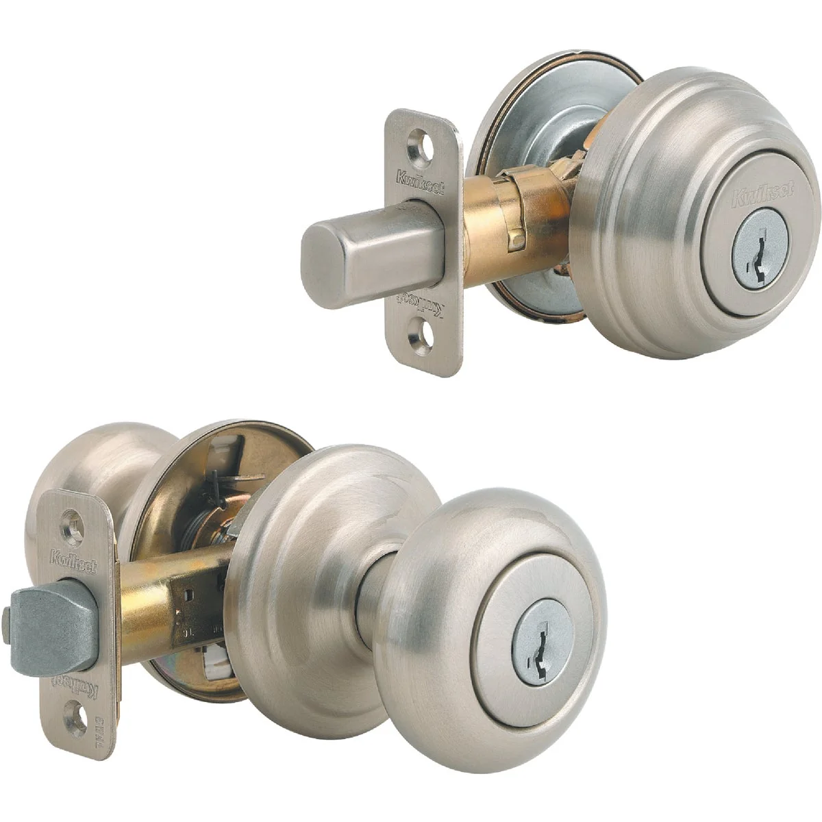 Pure Kwikset Signature Series Satin Nickel Deadbolt and Door Knob Combo Fast