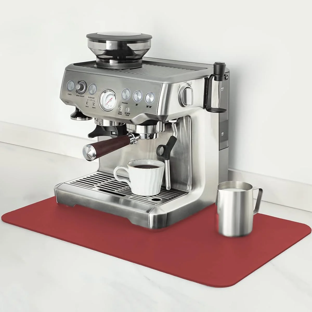 Premium Material Mimore Red Coffee Bar Mat – 16×24 Inch Absorbent Mat Hides Stains – Fits Under Coffee Maker Espresso Machine Convenient