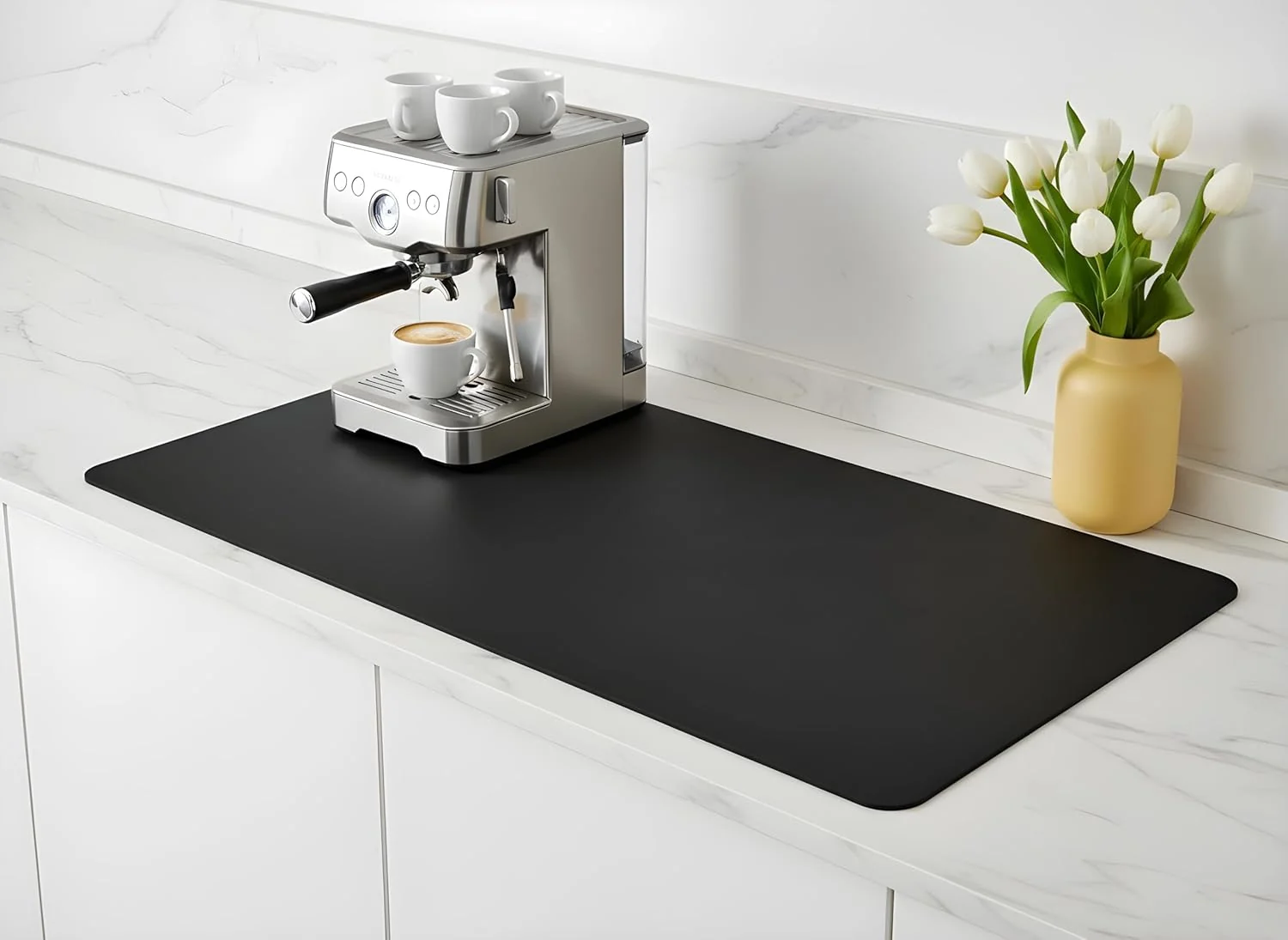 Smart Dish Drying Mat Super Absorbent – 17 x 31 Coffee Mat for Countertops – Non-Slip Drying Mat for Kitchen Counter Safe