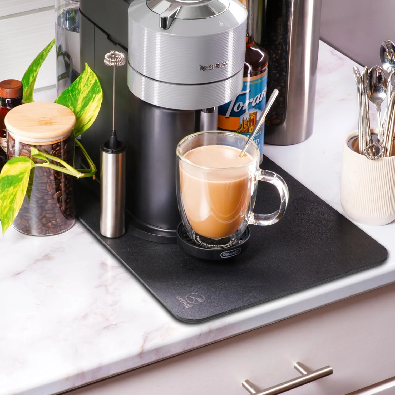 Proven Ternal – Coffee Mat – 19×12 Inch Wet Bar Mat for Countertop Absorbent Quick-Dry Dish Drying Pad with Non-Slip Rubber Back Fits Under Coffee-Maker High-Grade