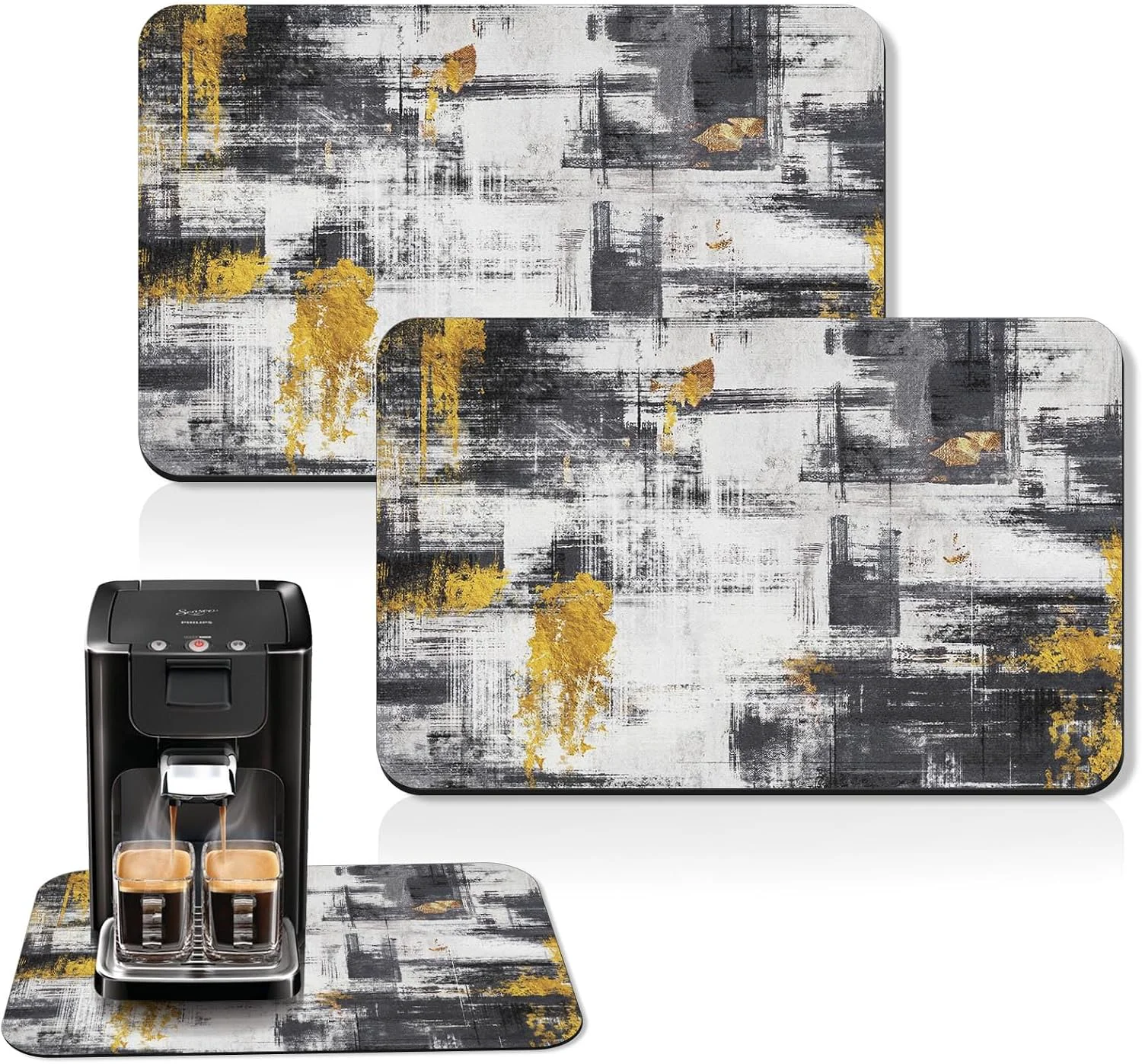 Contemporary Arttown Coffee Mat for Countertops 2 Pcs 12 x 19 Abstract Minimalism Golden Black Grey Dish Drying Mats Rubber Backed Kitchen Bar Accessories for Espresso Machine Rack Hide Stain Authentic