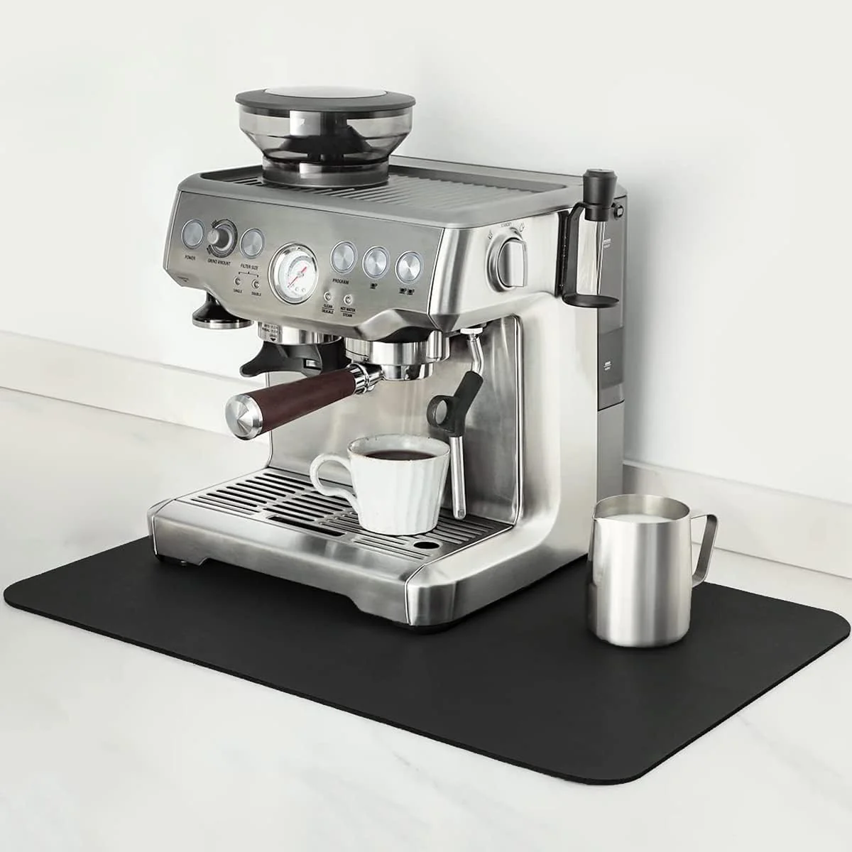 Clean Mimore Coffee Mat - 12x19 Inch Black Countertop Mat - Absorbent Hides Stains Rubber Backed Soft