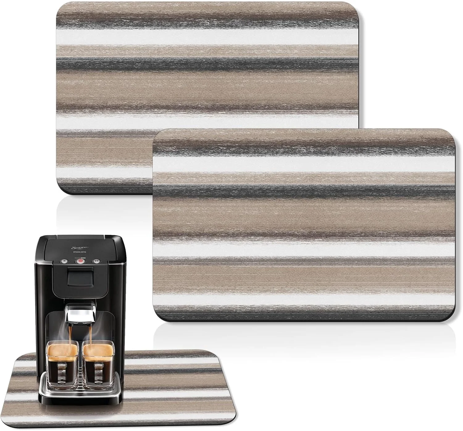 Quality Arttown Coffee Mat for Countertops 2 Pcs 12 x 19 Striped Abstract Retro Tan Gray Dish Drying Mats Rubber Backed Kitchen Bar Accessories for Espresso Machine Rack Hide Stain Sophisticated
