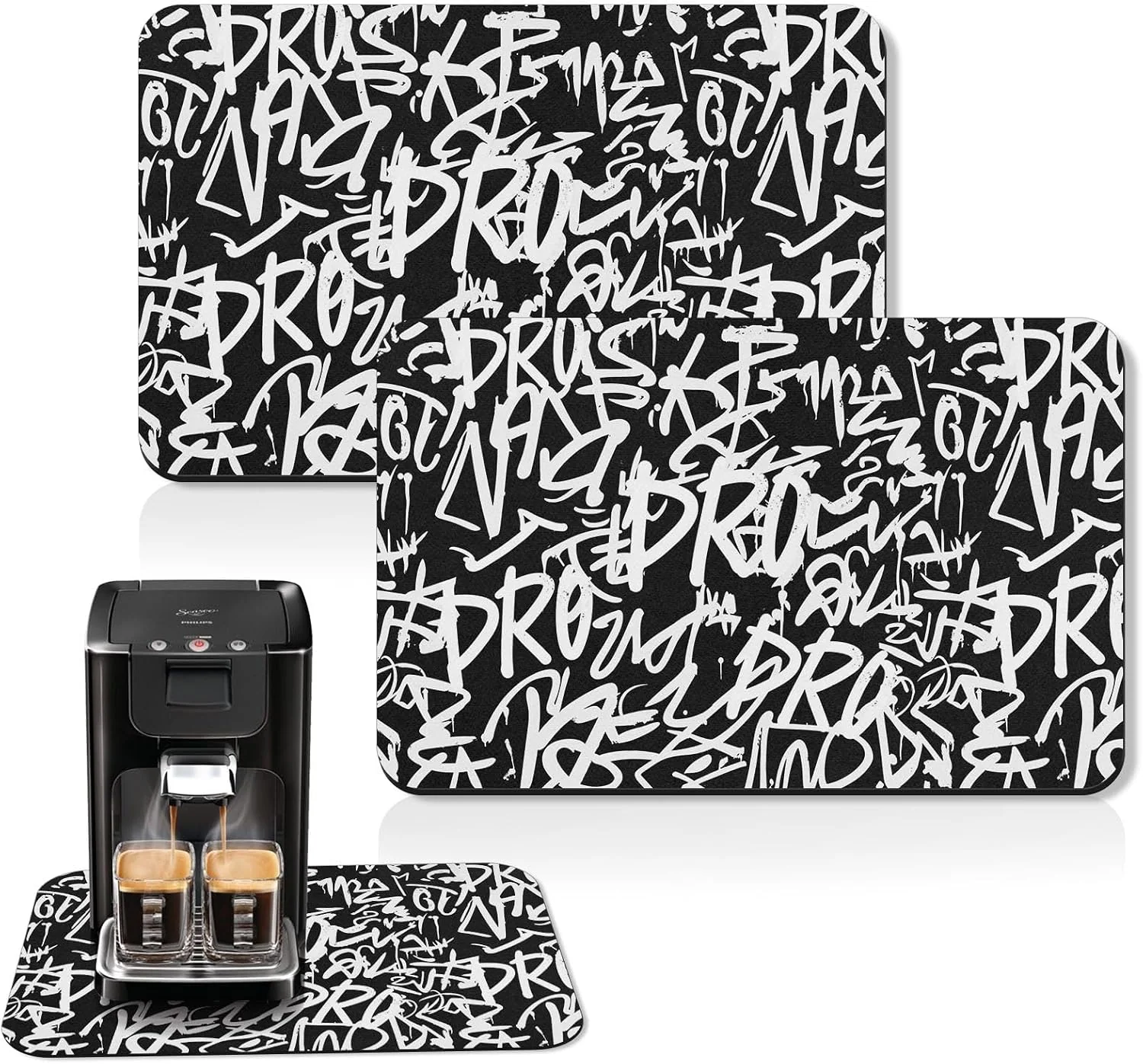 Lightweight Arttown Coffee Mat for Countertops 2 Pcs 12 x 19 Graffiti Abstract Letters Old School Dish Drying Mats Rubber Backed Kitchen Bar Accessories for Espresso Machine Rack Hide Stain Official
