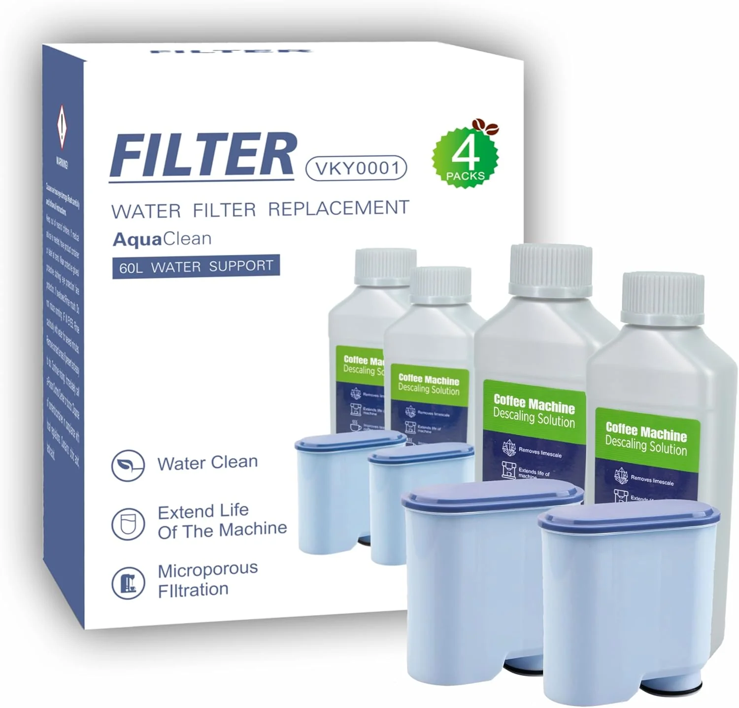 Efficient AquaClean Compatible Water Filters 2-Pack Descaling Liquid 250ml x 2 - for Philips Coffee Machines 4 Powerful