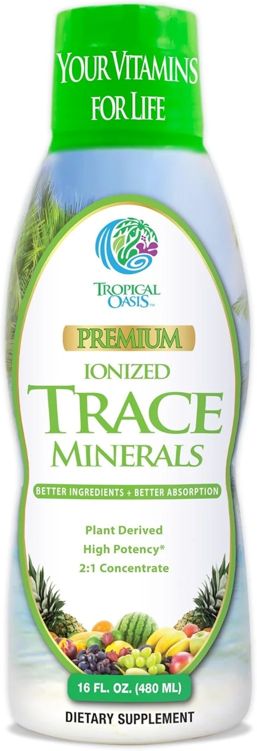 Traditional Tropical Oasis – Premium Ionized Plant Based Trace Minerals Liquid Formula- 74 essential minerals in liquid form for up to 96 Absorption – 16 oz Exclusive