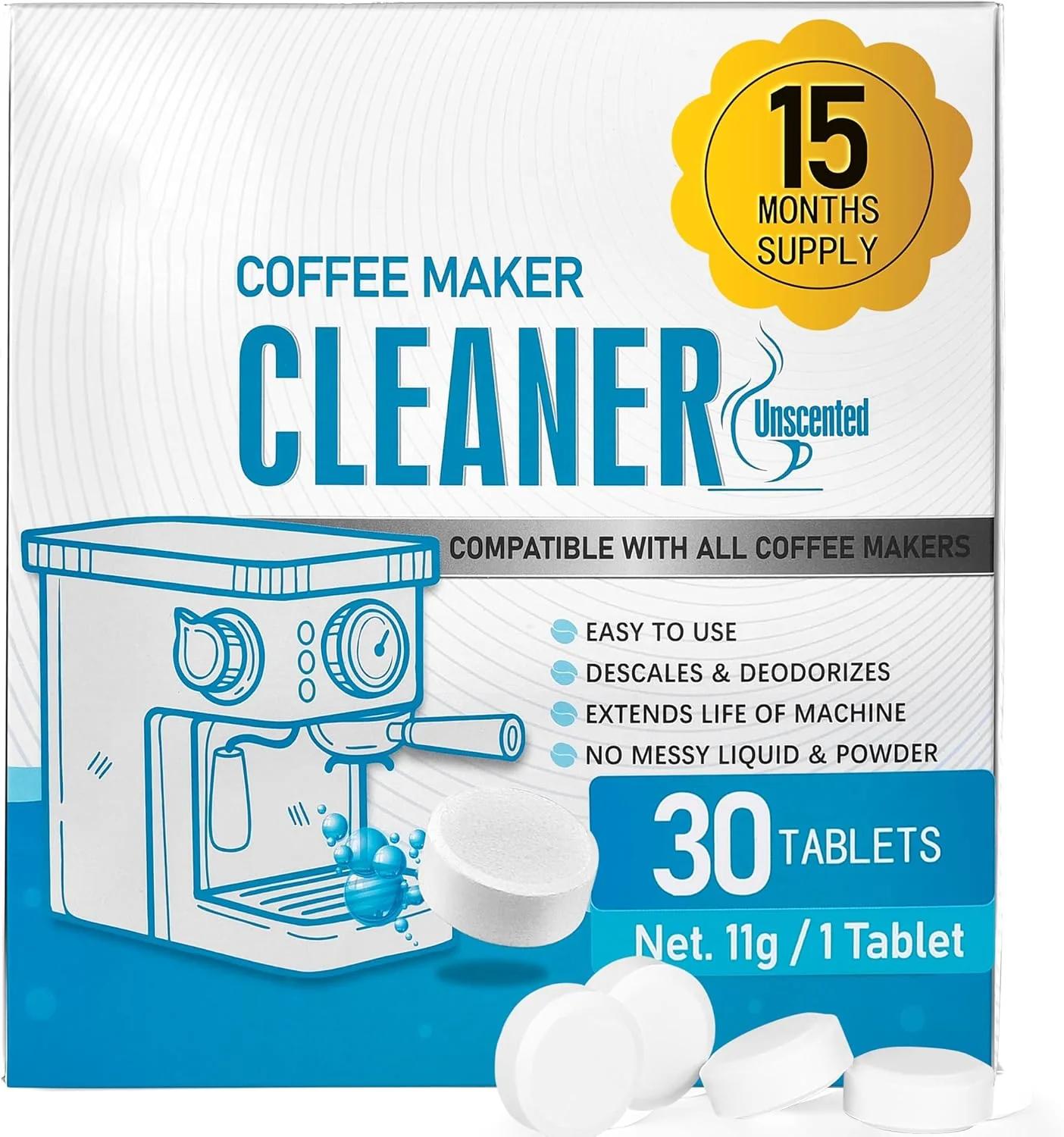 Enhanced Poesie 30 Count Coffee Machine Cleaning Tablets Coffee Maker Cleaner and Descaler for All Coffee Machine Verified