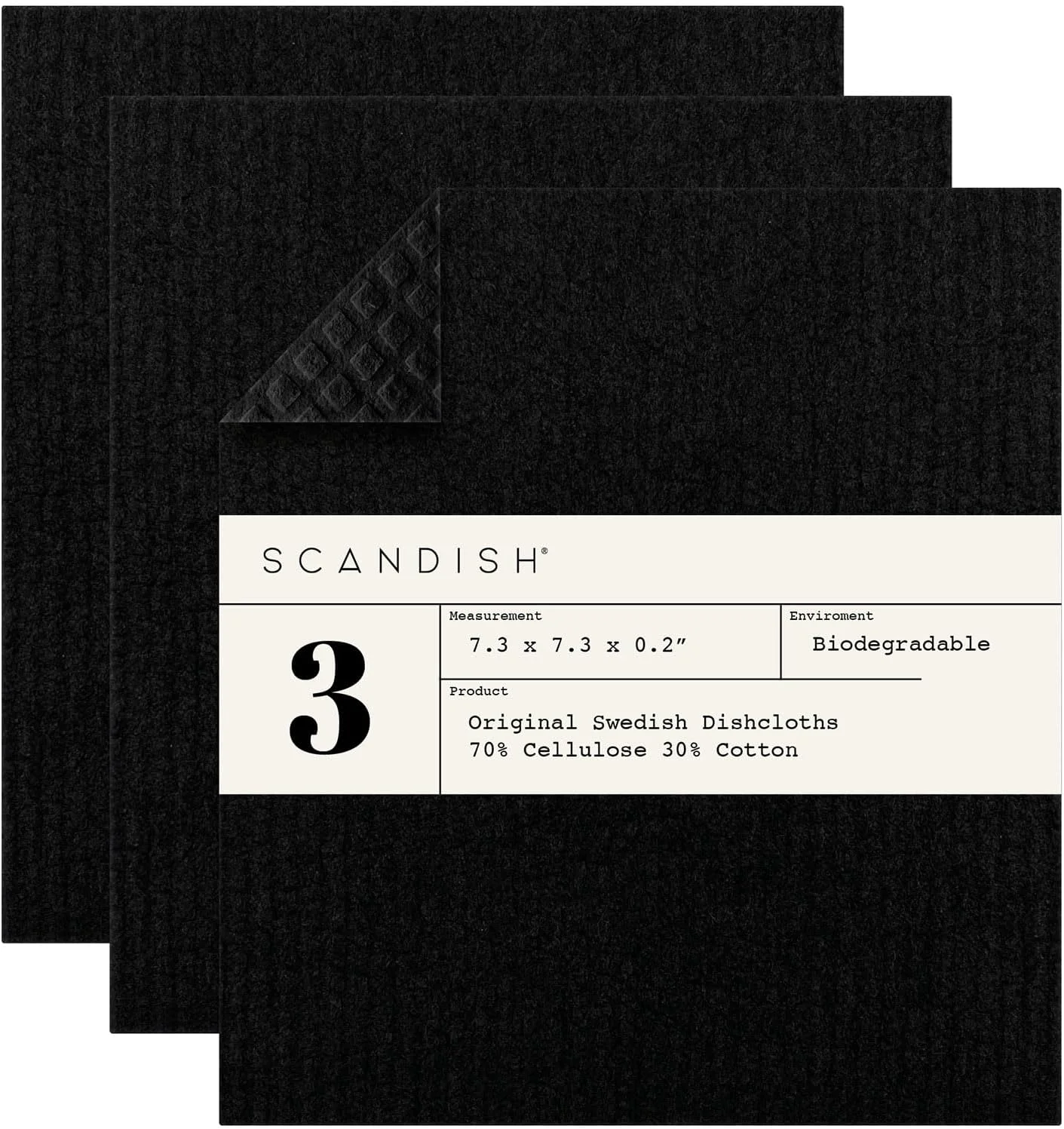 Verified Black Swedish Dishcloths for Kitchen – Set of 3 Swedish Dish Cloths Swedish Dish Towels Made in Sweden Reusable Clean