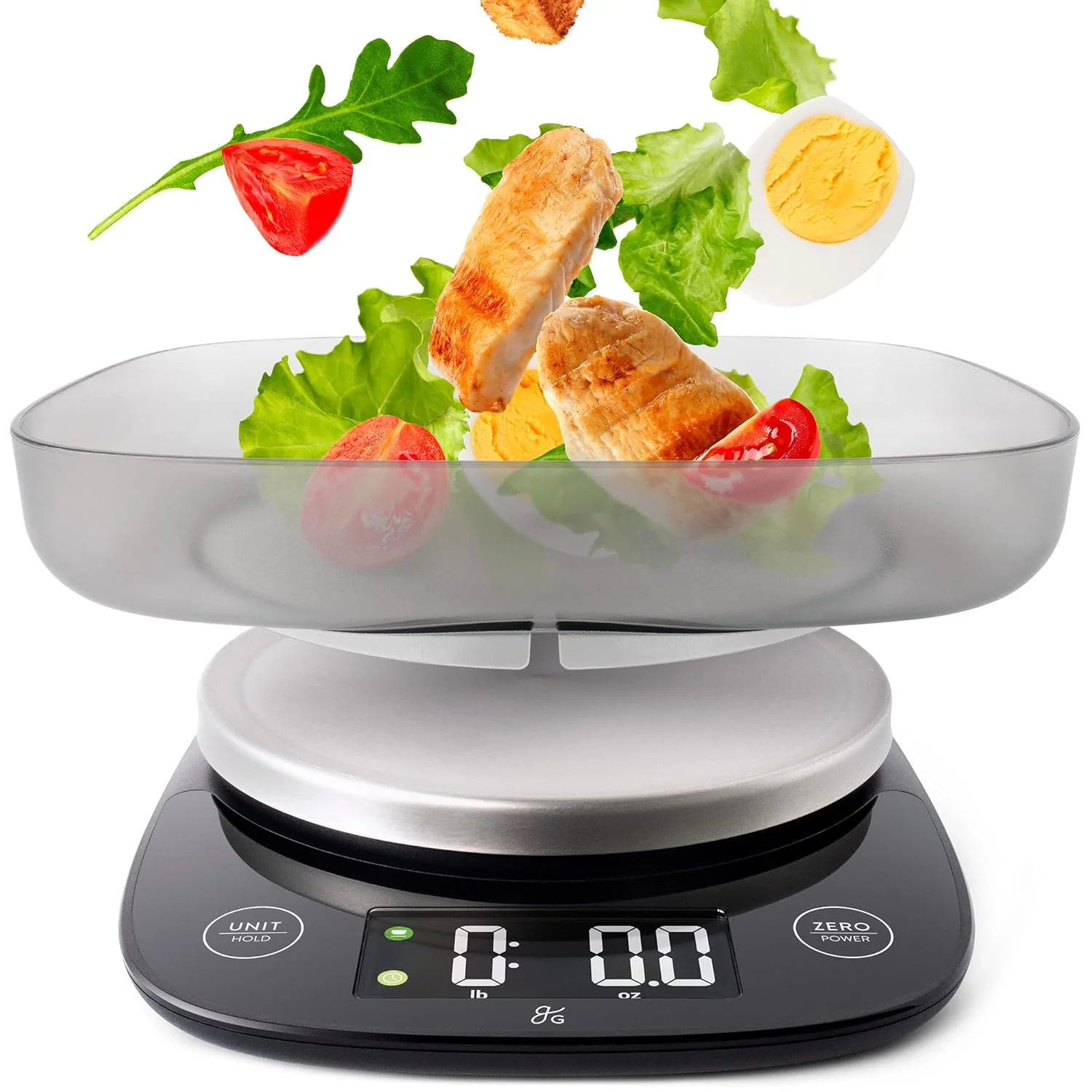 Crafted Greater Goods Digital Food Scale with Bowl 11lb to 5kg Capacity Grams and Ounces Tare Function 4 Units for Baking Meal Prep Weight Loss Next-Generation