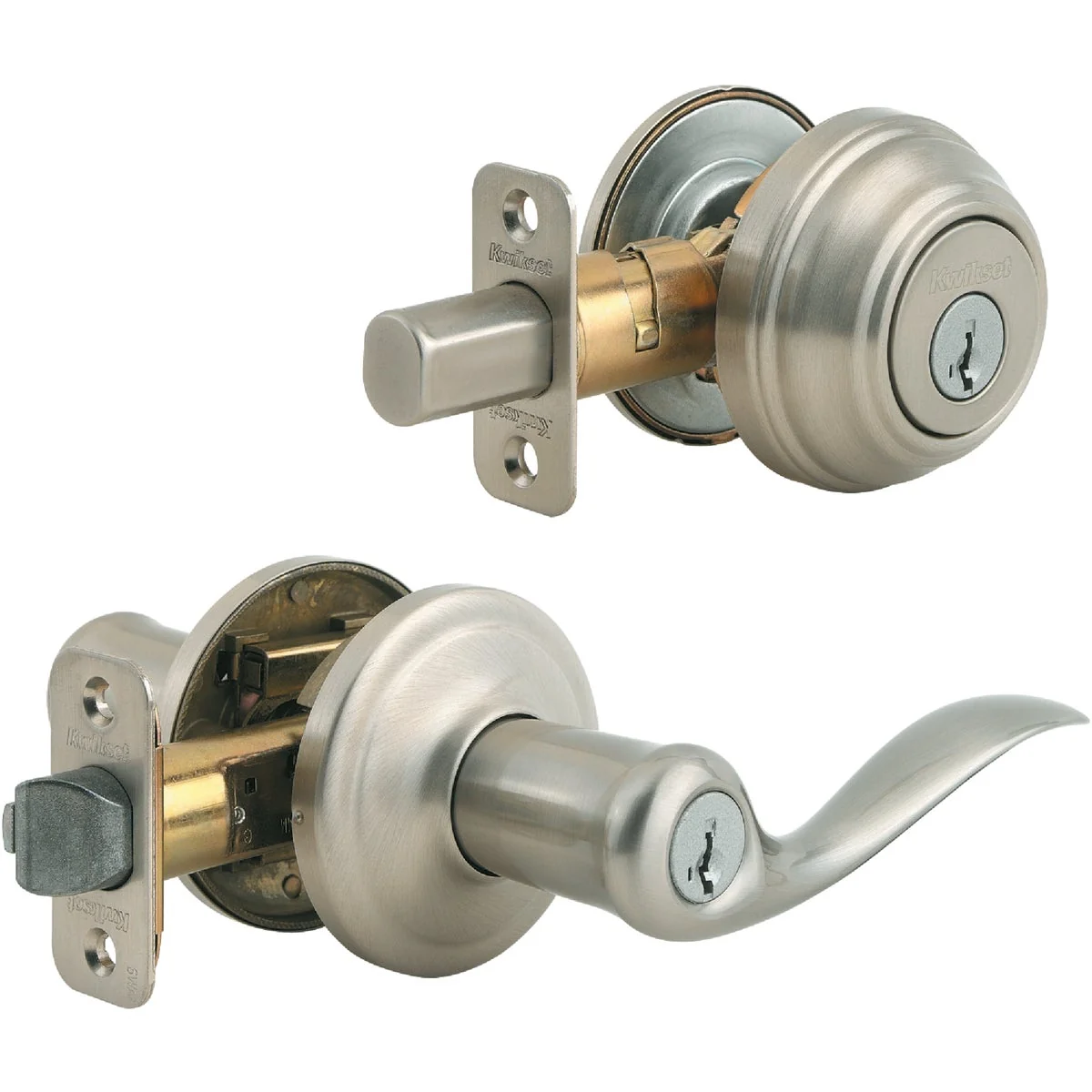Quality Kwikset Signature Series Satin Nickel Deadbolt and Lever Combo with Smartkey Artisan