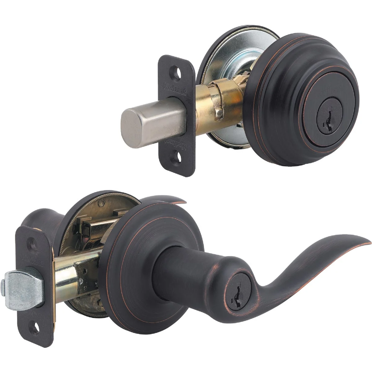Fast Kwikset Signature Series Venetian Bronze Deadbolt and Lever Combo with Smartkey Modern