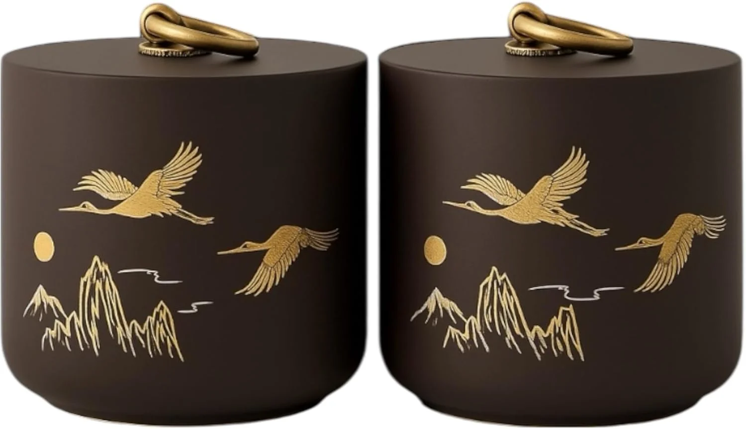 Prestigious Bare Balanced Premium Ceramic Tea Canister Set – Handcrafted Storage Jars with Airtight Lids Crane Mountain Design I for Tea Coffee Top-Quality