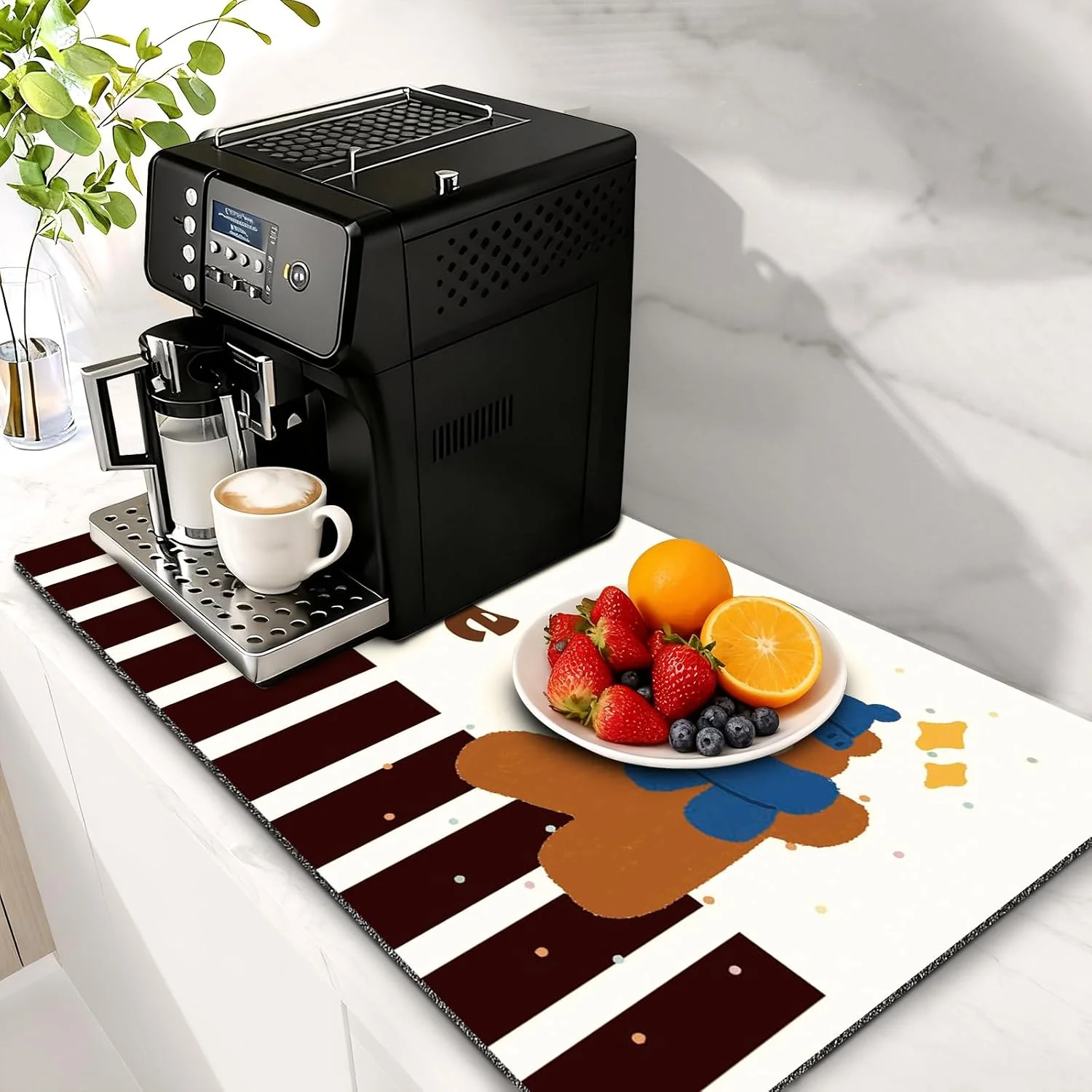 Official Coffee Bar Mat for Espresso Machine 12 X 20 Dish Drying Mat for Kitchen Counter Quick Dry Waterproof and Stain-Resistant Countertop Protector for Coffee Maker Cups amp Dishes Bear Coffee Sophisticated