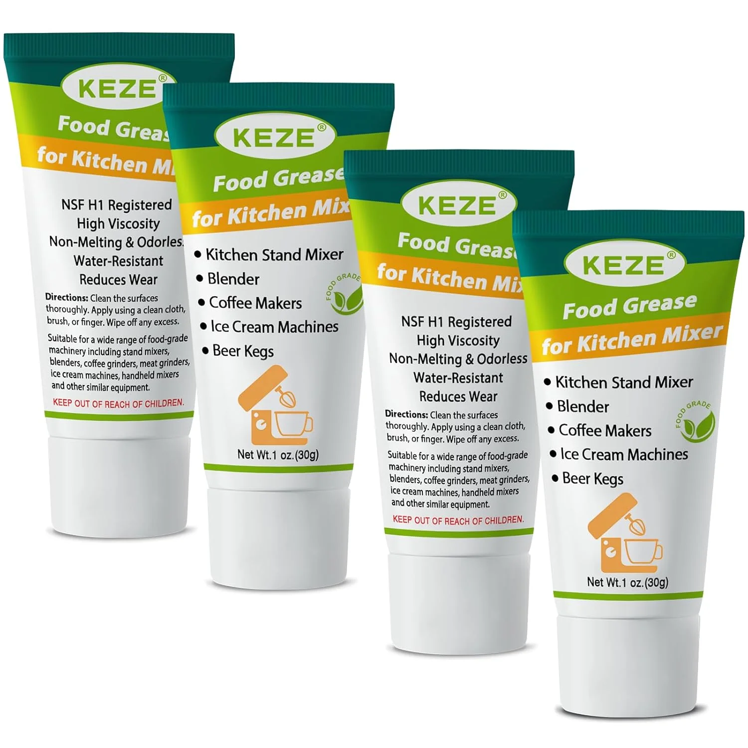 Fashionable Keze Food Grade Grease for Kitchen Stand Mixer Sanitary Lubricant for Blenders Coffee Machines Beer Kegs and Food Processors Kitchen Food Grease 1 oz 4-Pack Easy-to-Use