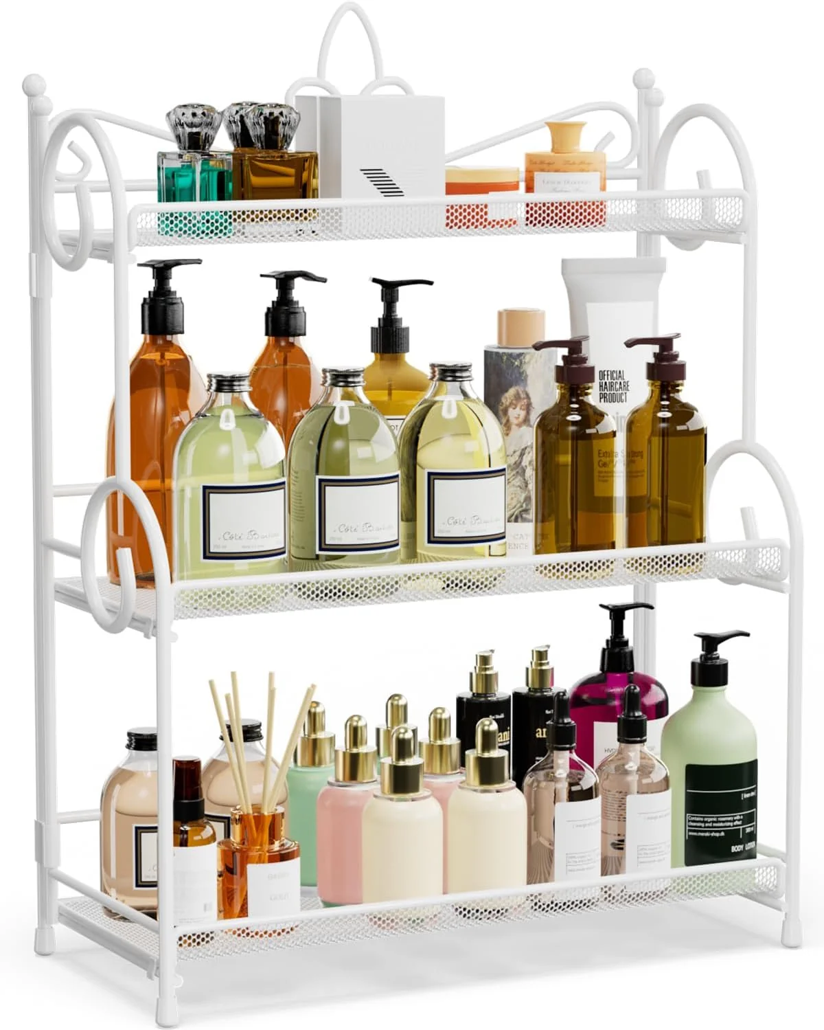 Casual Bathroom Counter Organizer – Spice Rack Countertop 3 Tier Counter Shelf Organizer for Bathroom Kitchen Bedroom Foldable White Functional