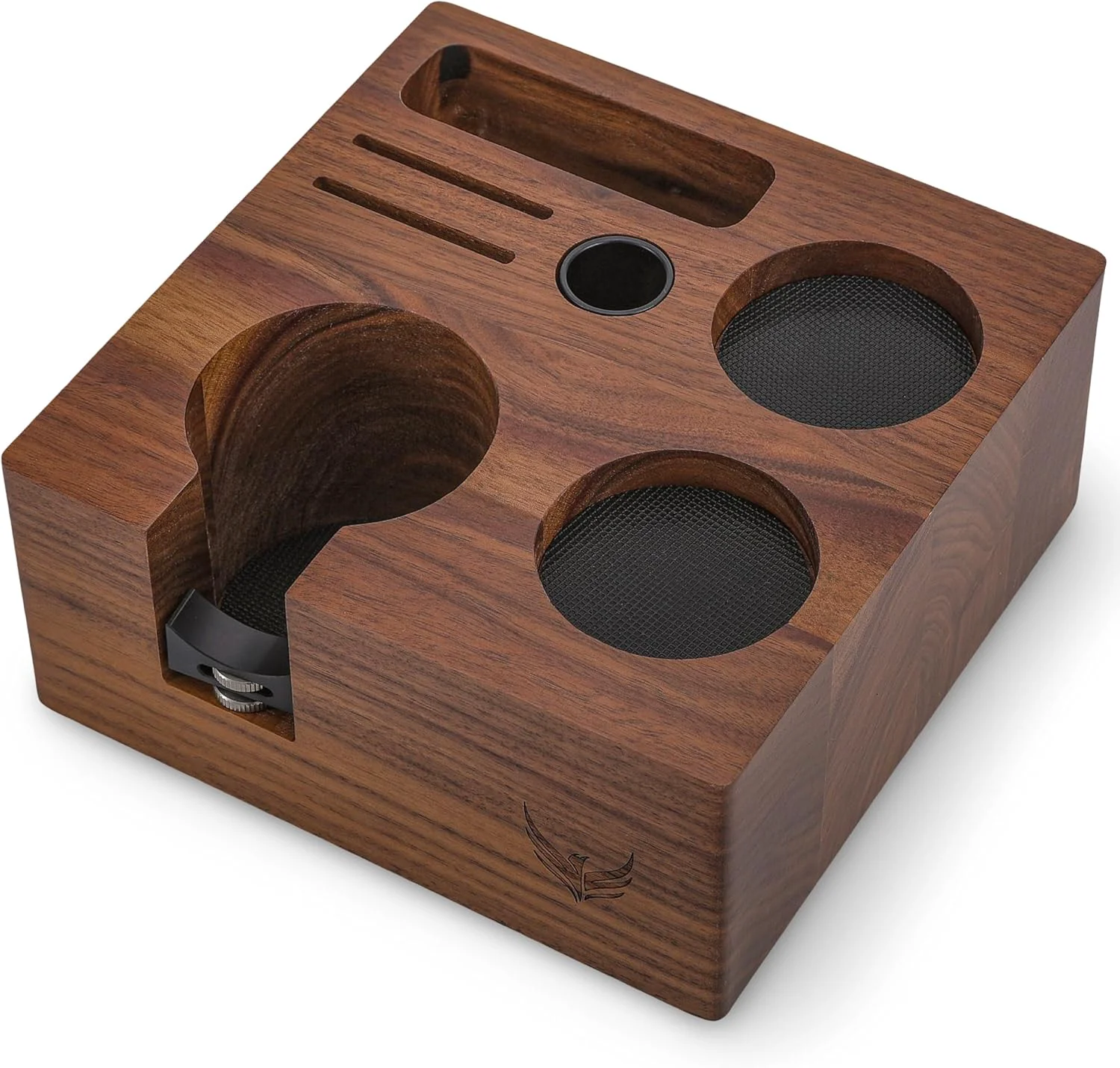 Organic 58mm Tamper Station V3 Walnut Portafilter Holder Compact Espresso Organizer with Multi Accessory Storage Espresso Machine Accessories for Coffee Bar Contemporary