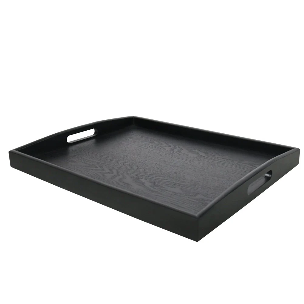 Modern Dillman Serving Tray Large Black Wood Rectangle Food Tray Butler Tray Breakfast Tray with Handles Large Smart