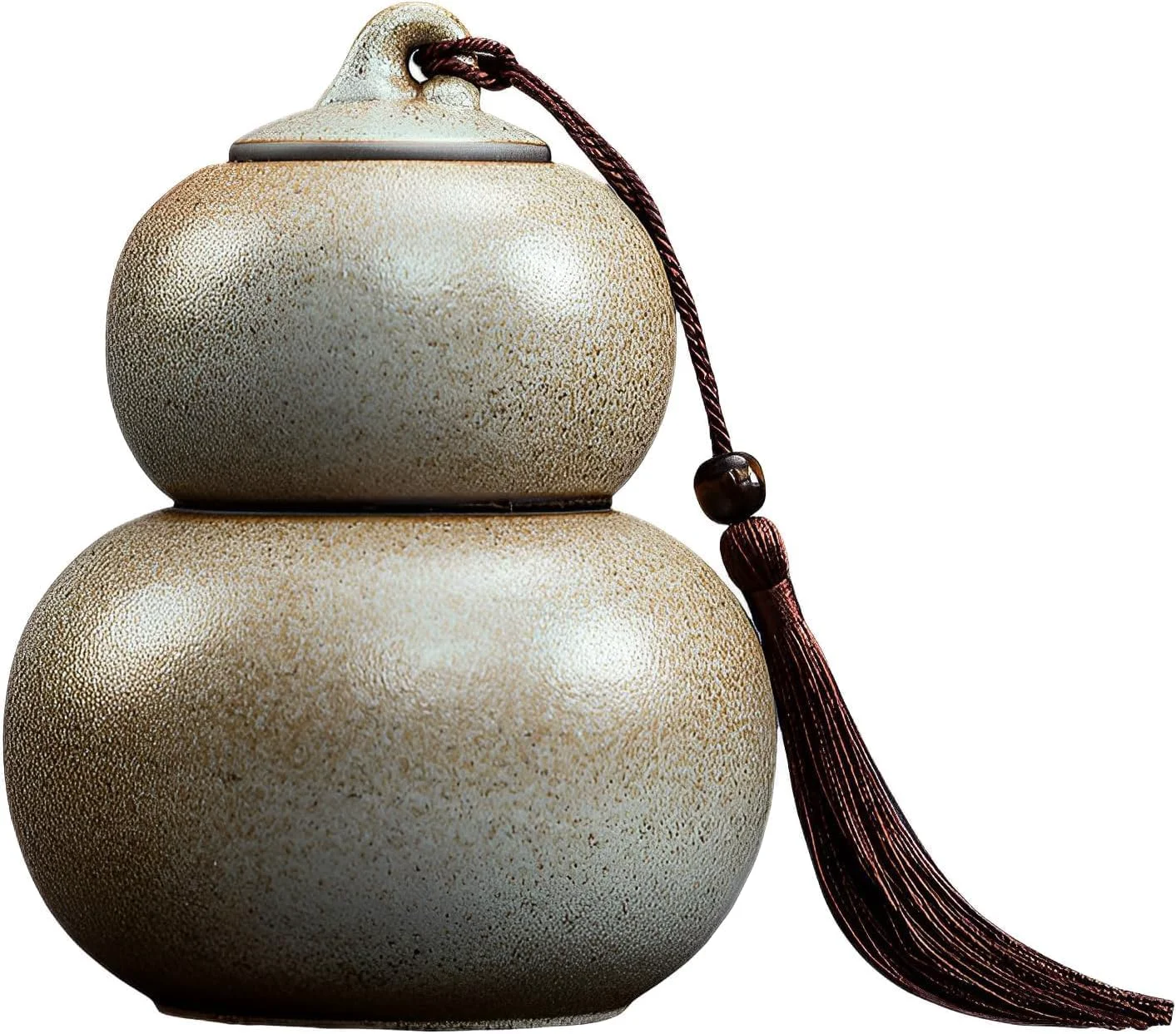 Contemporary Ceramic Airtight Canister 22 Oz 660ml Gourd Shap 2 Layers Loose Tea Candy Food Storage Jar for Coffee Beans Herb Spices Nuts -Stone White Optimized