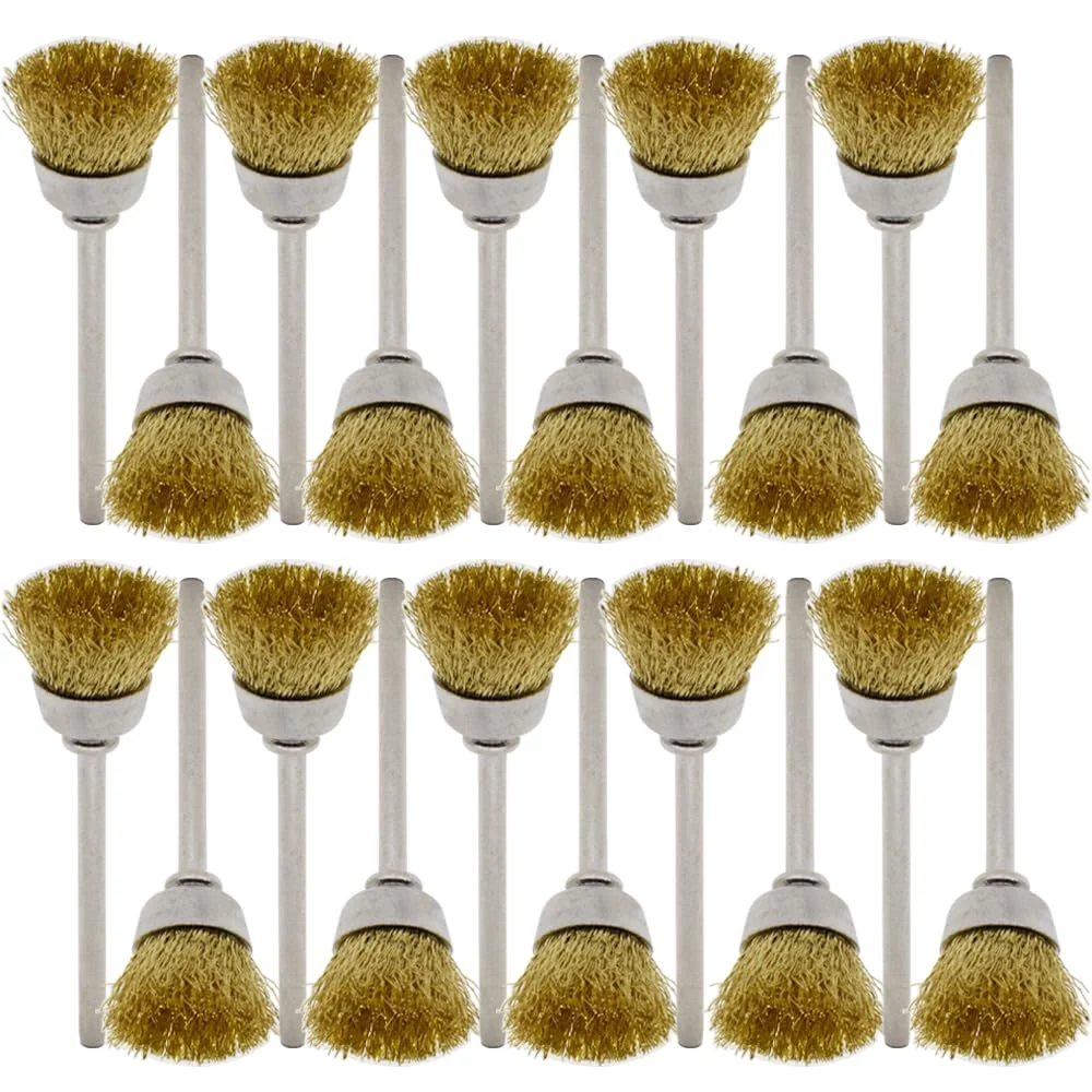 Next-Generation 20PCS Brass Wire Brushes – Metal Rust Removal Cleaning and Polishing – 15mm Diameter 1 8″ 3mm Shaft – Removes Burrs Dust and Oxide Layer Lightweight