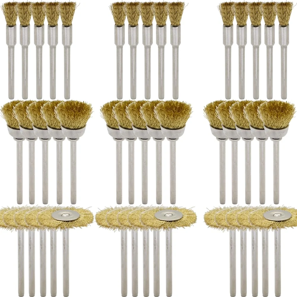 Comfortable 45-Piece Brass Wire Brush Set – Metal Rust Removal Polishing Cleaning – 1 8″ 3mm Shaft – Removes Burrs Dust and Oxide Layer Proven