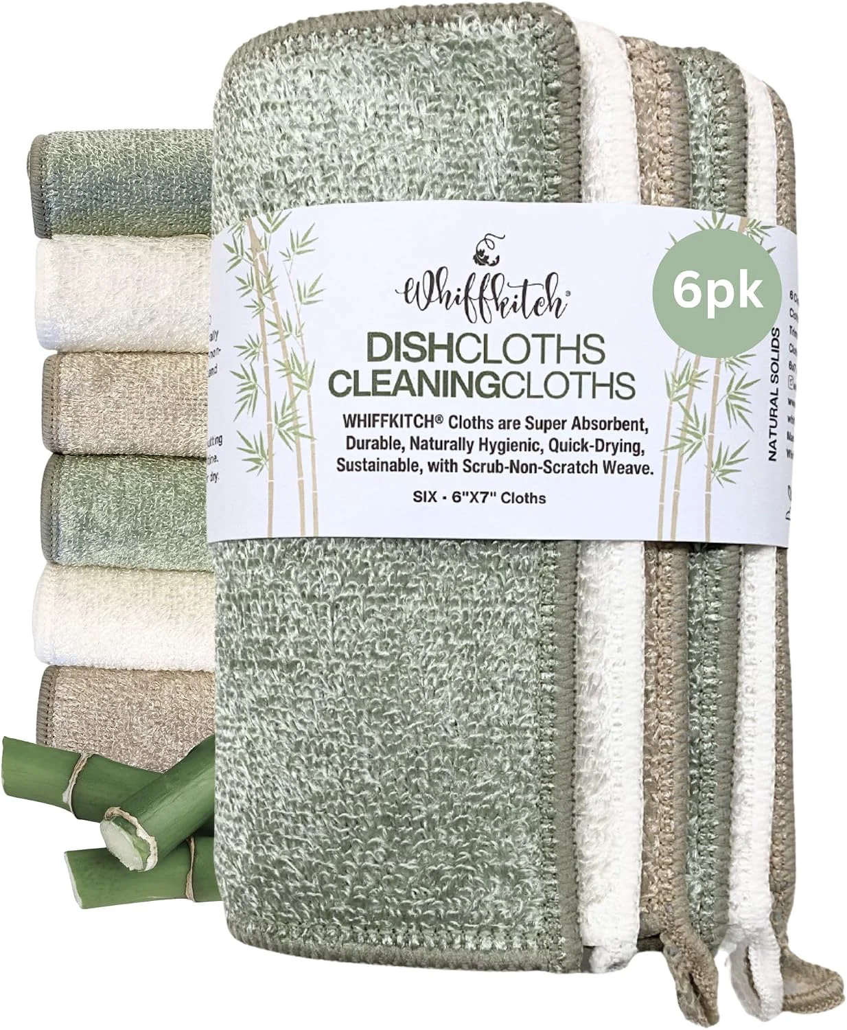 Eco-Friendly Dishcloths Kitchen Dishrag Cleaning Scrub Reusable 6pk 6x7in Bamboo-Rayon Absorbent Scrub-Non-Scratch Washable Durable Fast-Drying Multi-Surface Hand-Sized Household Cleaning Soft