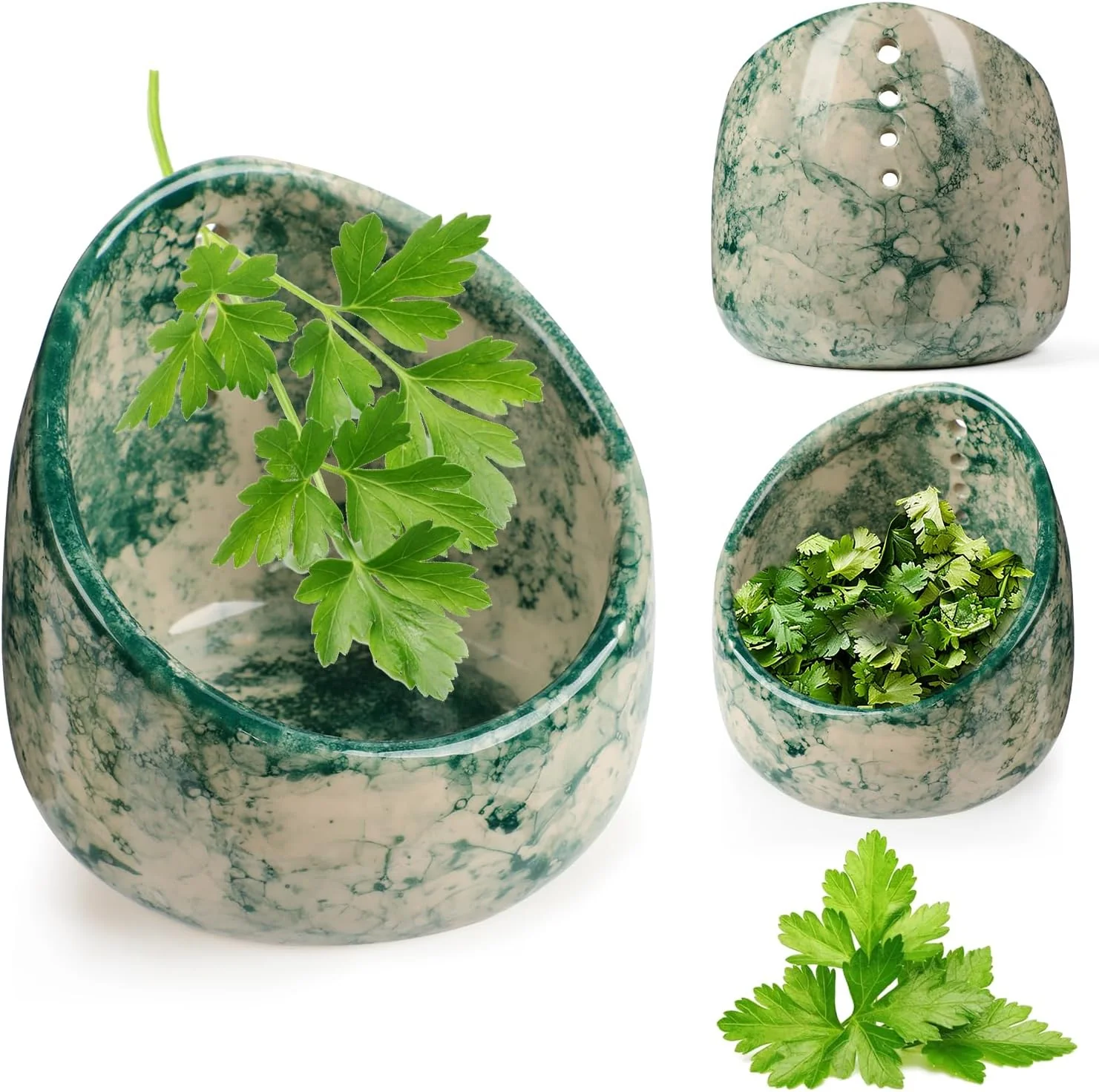 High-Quality Pottery Herb Stripper Bowl Handmade Ceramic Herb Peeling Bowl for Separating Leaves and Stems Green High-Performance