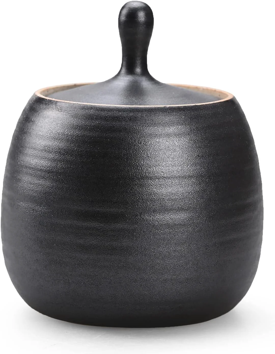 Professional Retro Kitchen Canisters Ceramic Food Storage Jar Roud Shape with Silicone Airtight Lid for Tea Coffee Nuts Herb Spice Sugar Black Practical