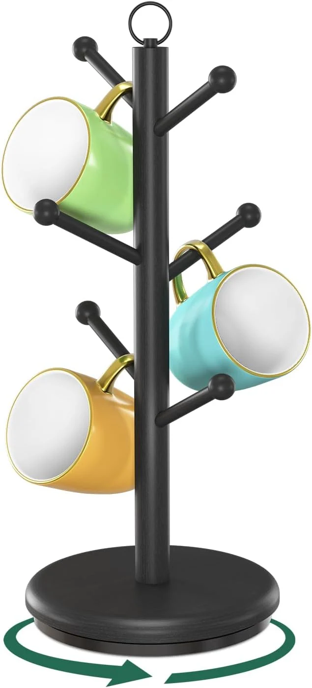 Specialty EsLuker.ly Mug Holder Tree Bamboo 360° Rotating Coffee Cup Display Rack with 6 Hooks for Home Kitchen Counter Optimized