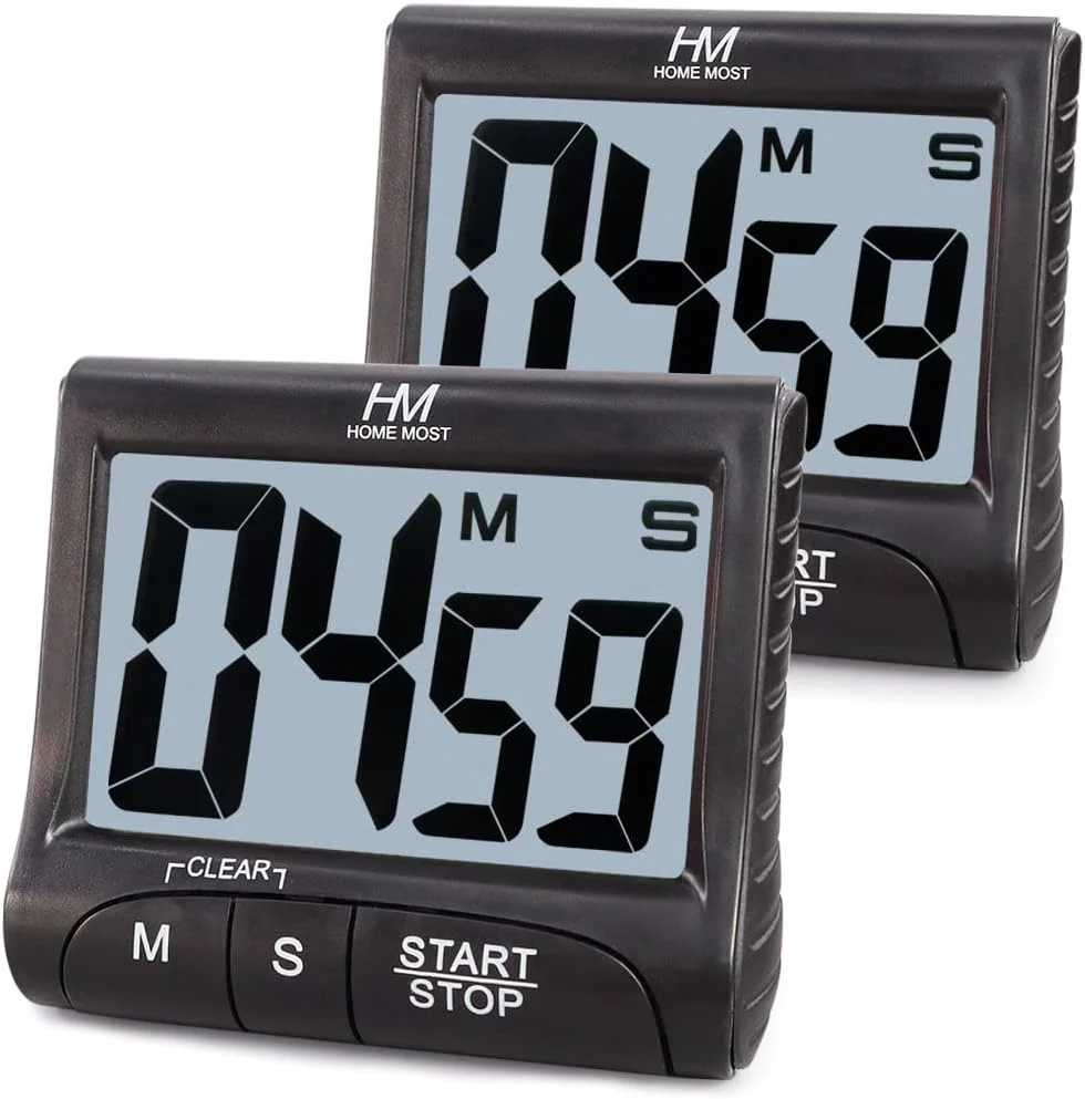 Safe 2-Pack Large Display Kitchen Timer – 3 Digital Timer Magnetic Back Loud Alarm – Black Cooking Timers for Kitchen Teachers Students Games Meetings Soft
