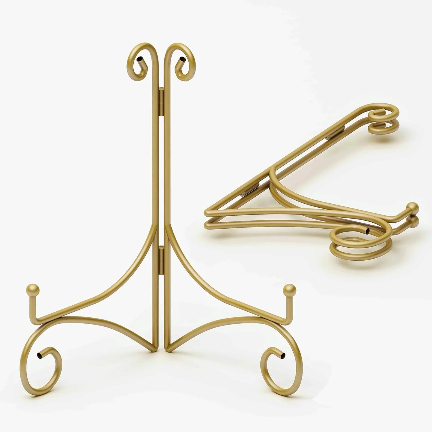 Original 10 Inch Display Plate Stand with Folding Design Metal Plate Holder for Tables Picture Easel for Home Decoration Photo Frame Stand 10” Gold Practical