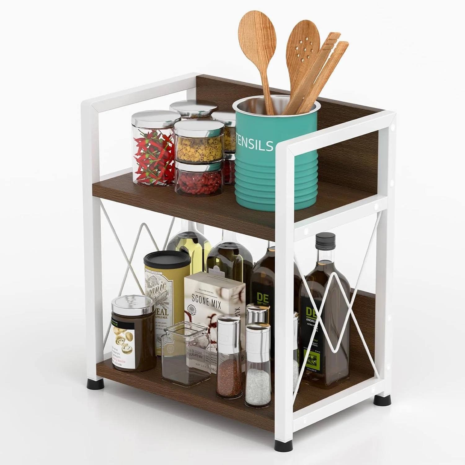 Trusted Aduanbang Coffee Bar Accessories Organizer 2 Tier Wooden Kitchen Counter Shelf Coffee Organizer Station for Countertop Condiment Rack for Mugs Convenient